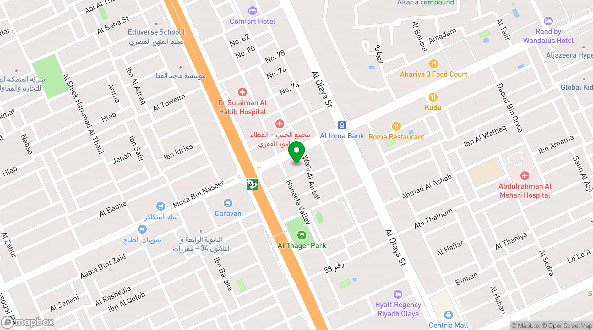 Map showing Courtyard Riyadh Olaya