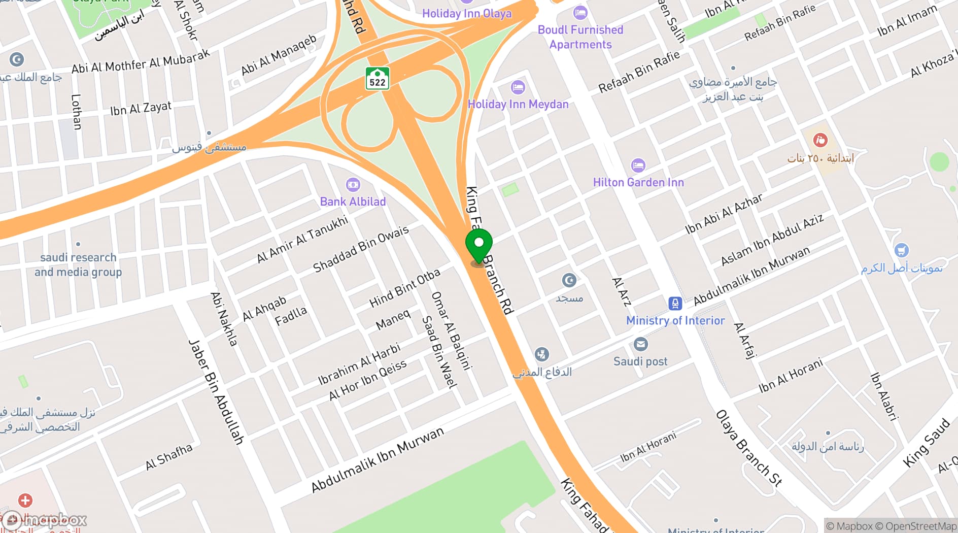 Map showing The Globe at the Mandarin AI Faisaliah Riyadh