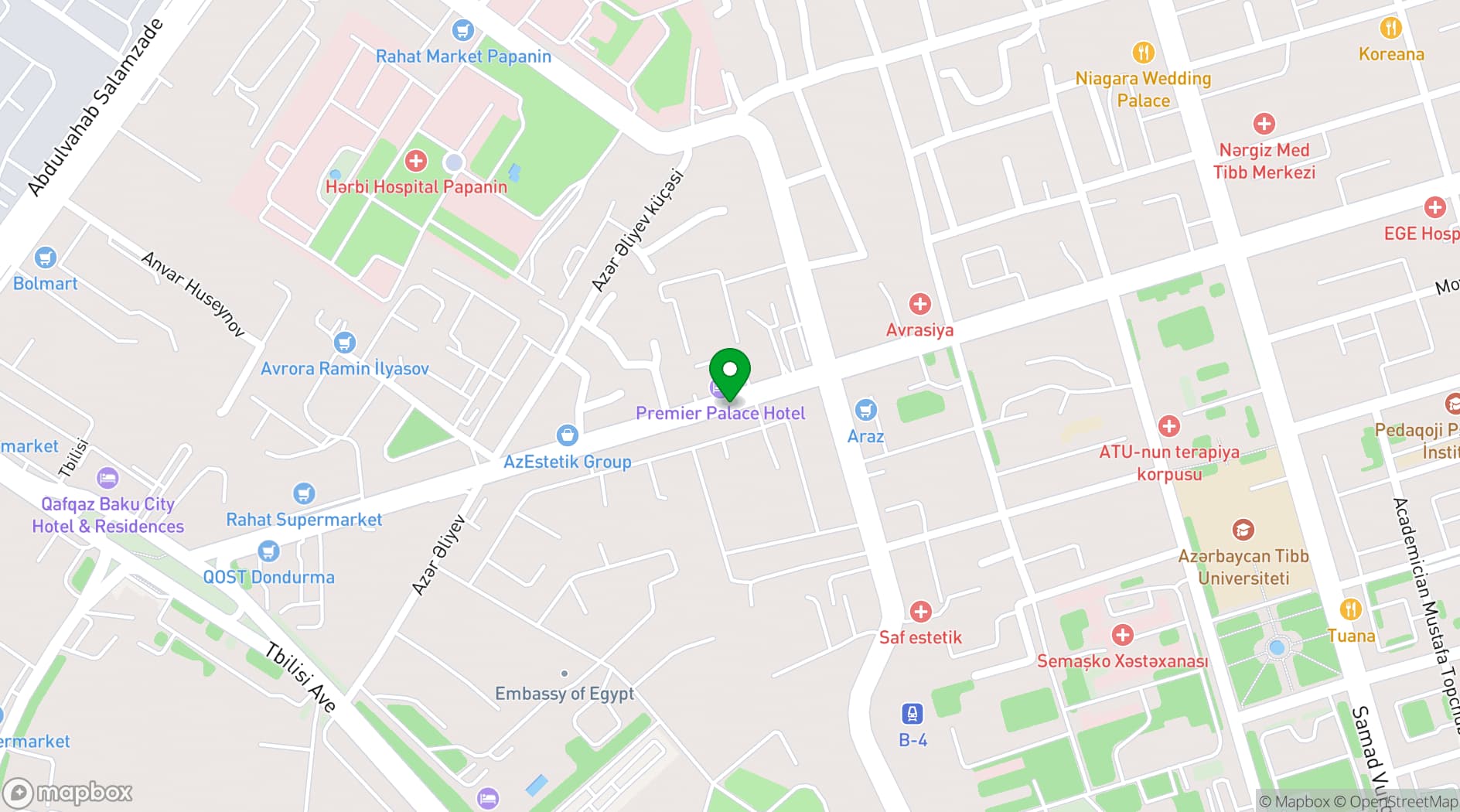Map showing Premier Palace Baku