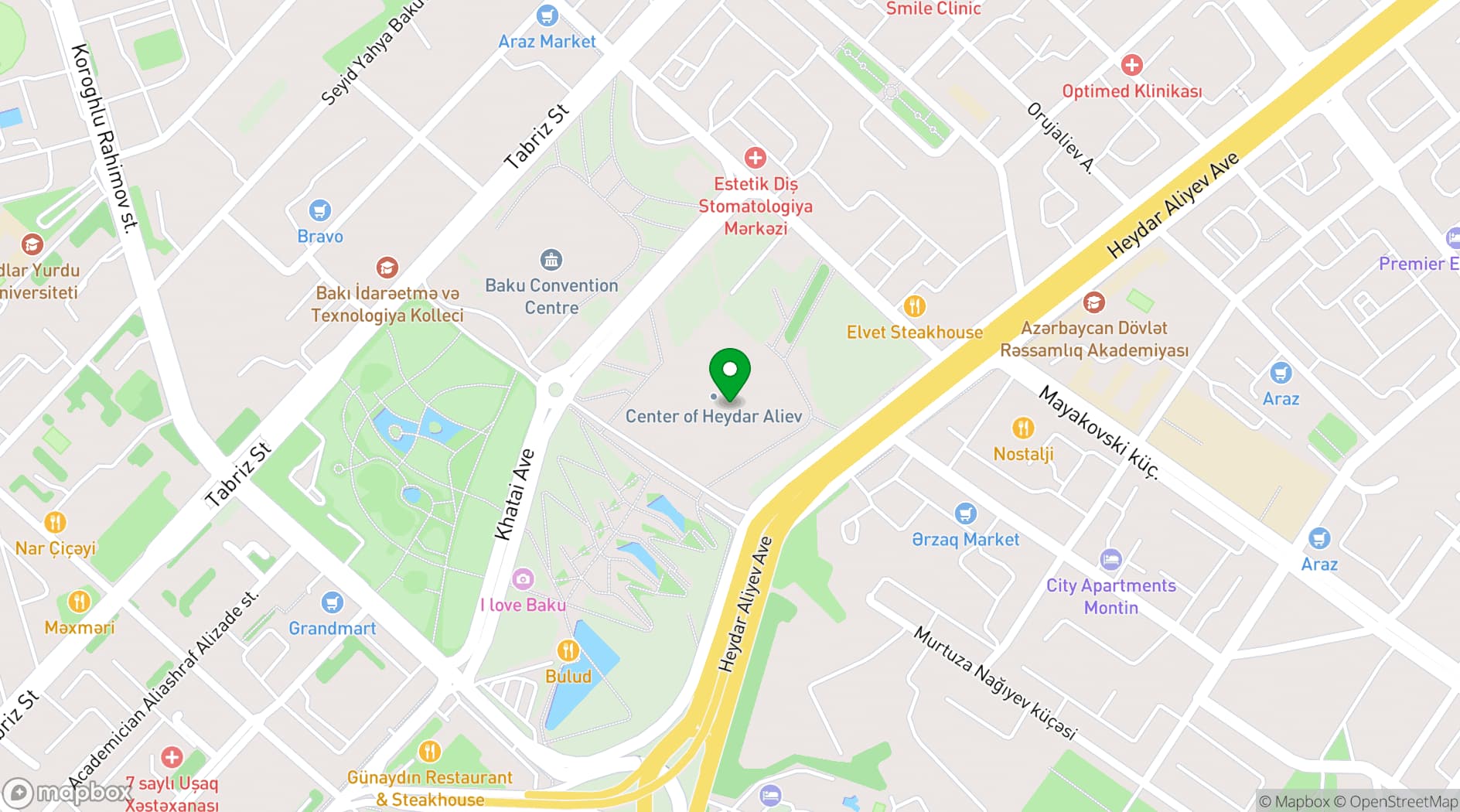 Map showing Heydar Aliyev Center