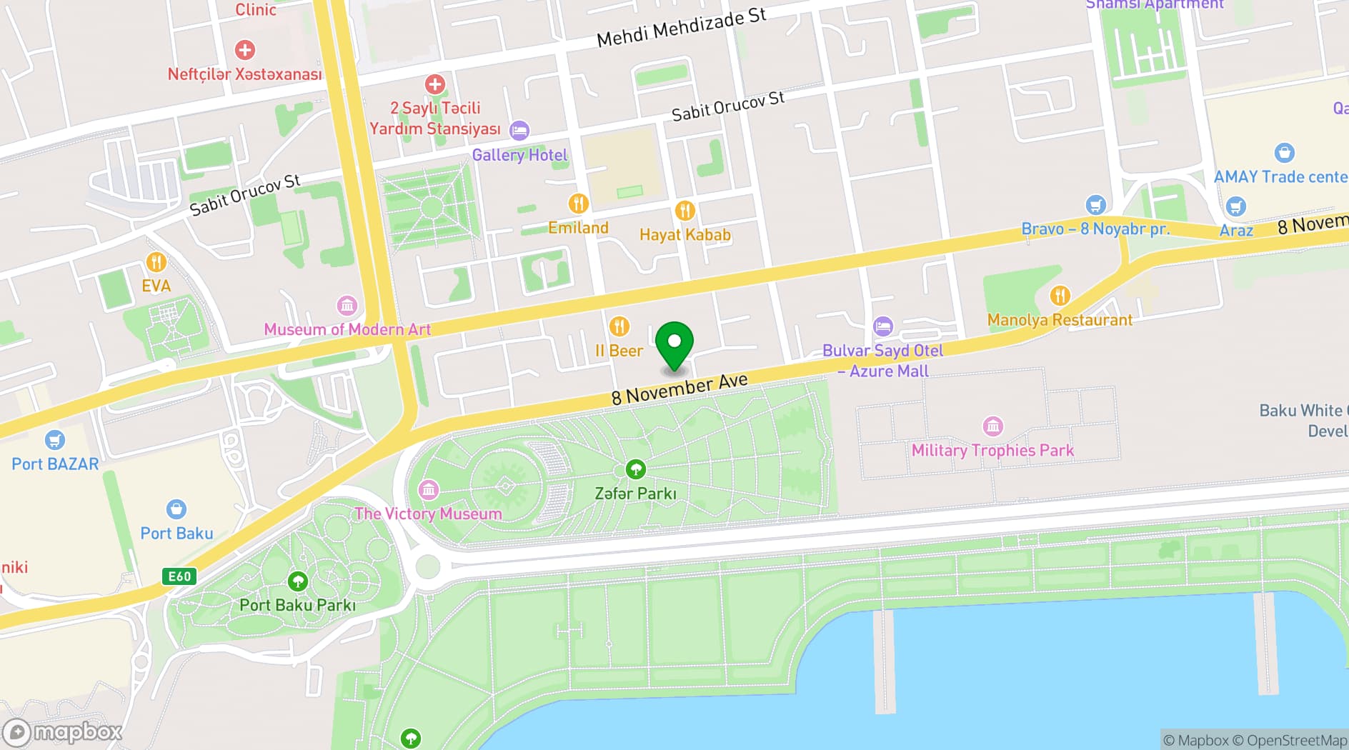 Map showing Nobel Hotel Baku