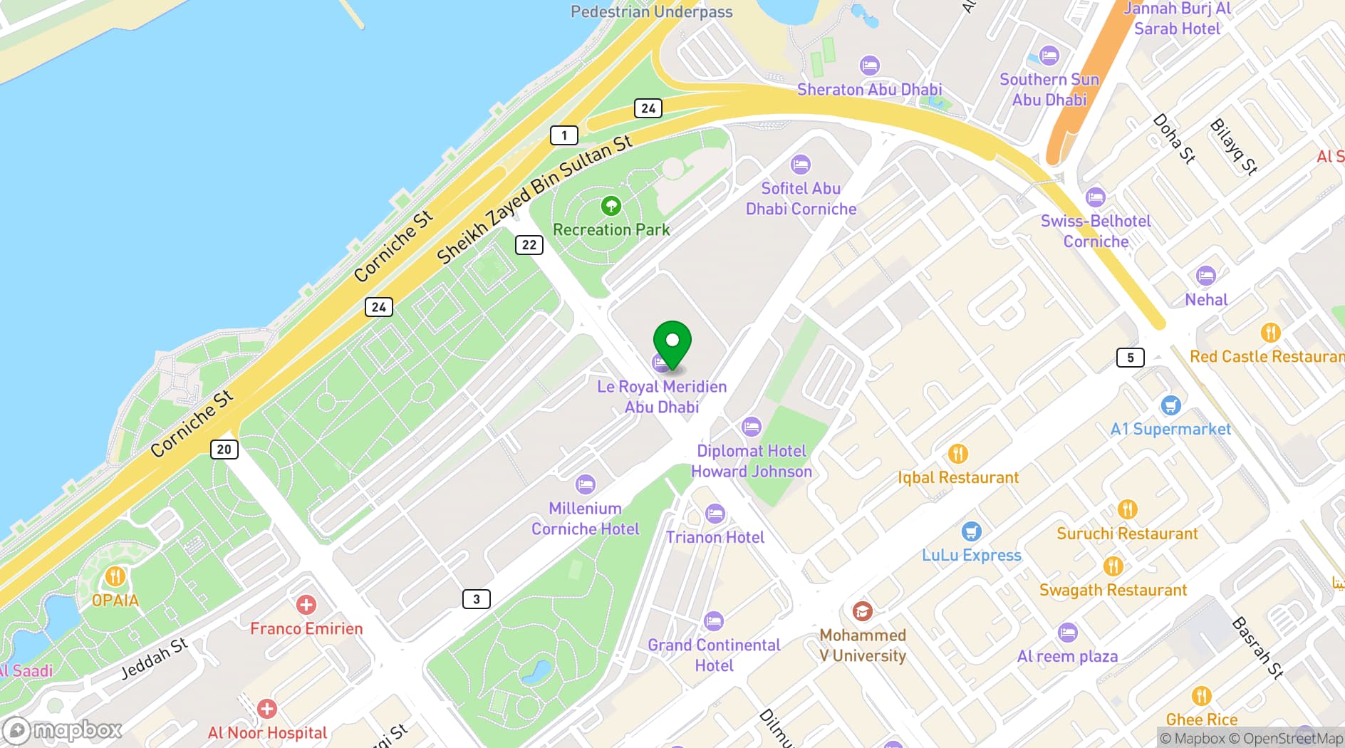 Map showing Le Royal Méridien Abu Dhabi