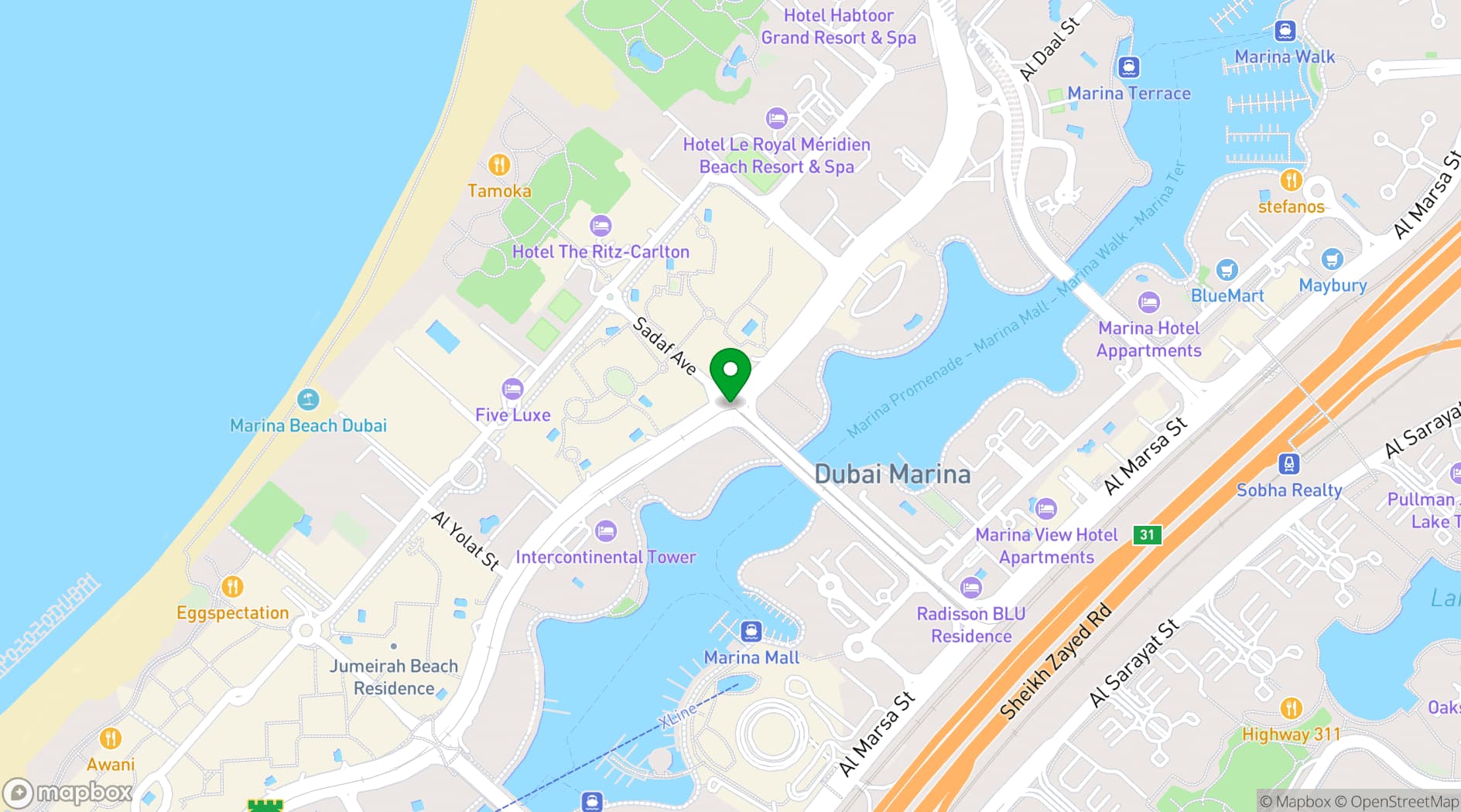 Map showing The Westin Dubai Mina Seyahi Beach Resort & Marina