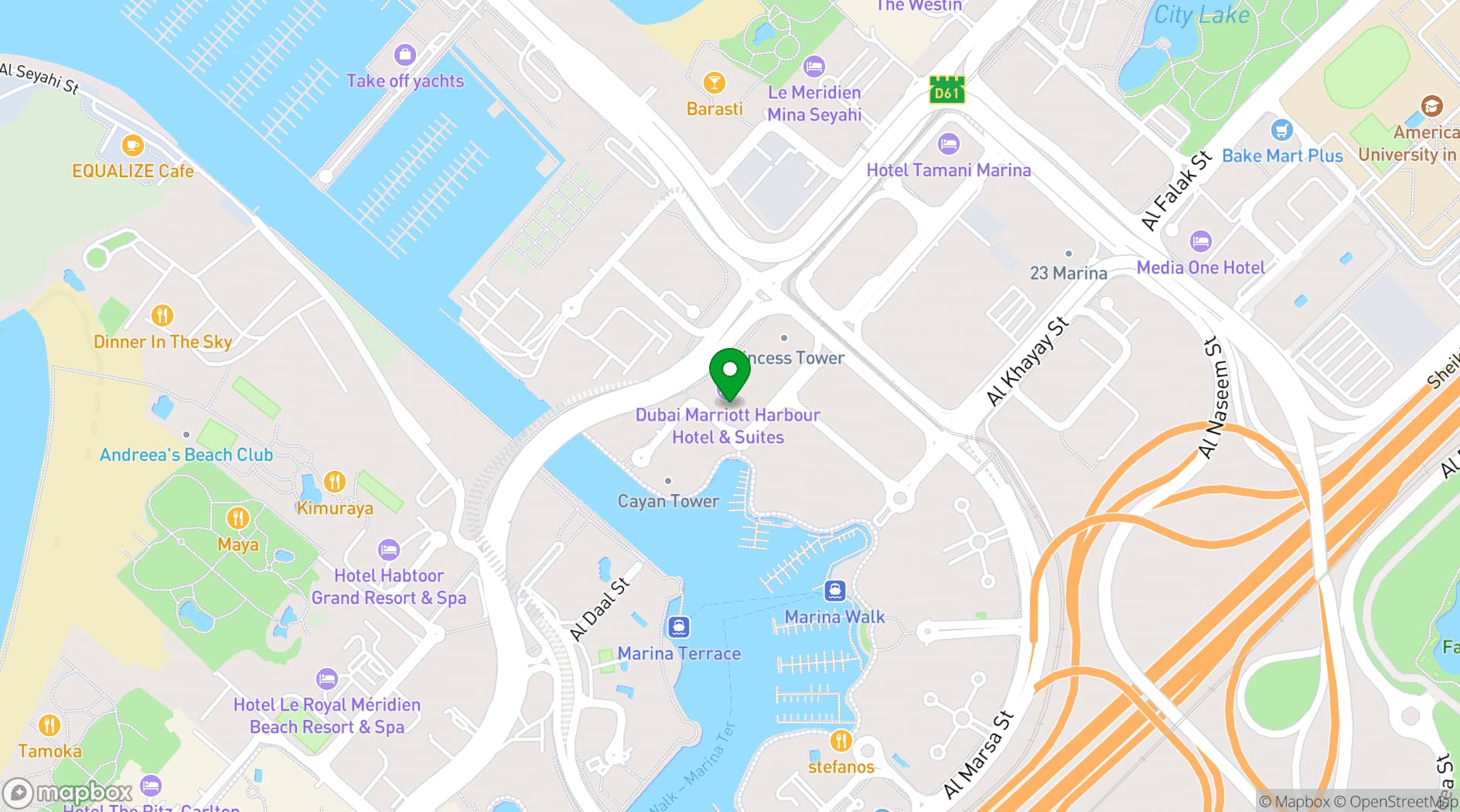Map showing Dubai Marriott Harbour Hotel & Suites