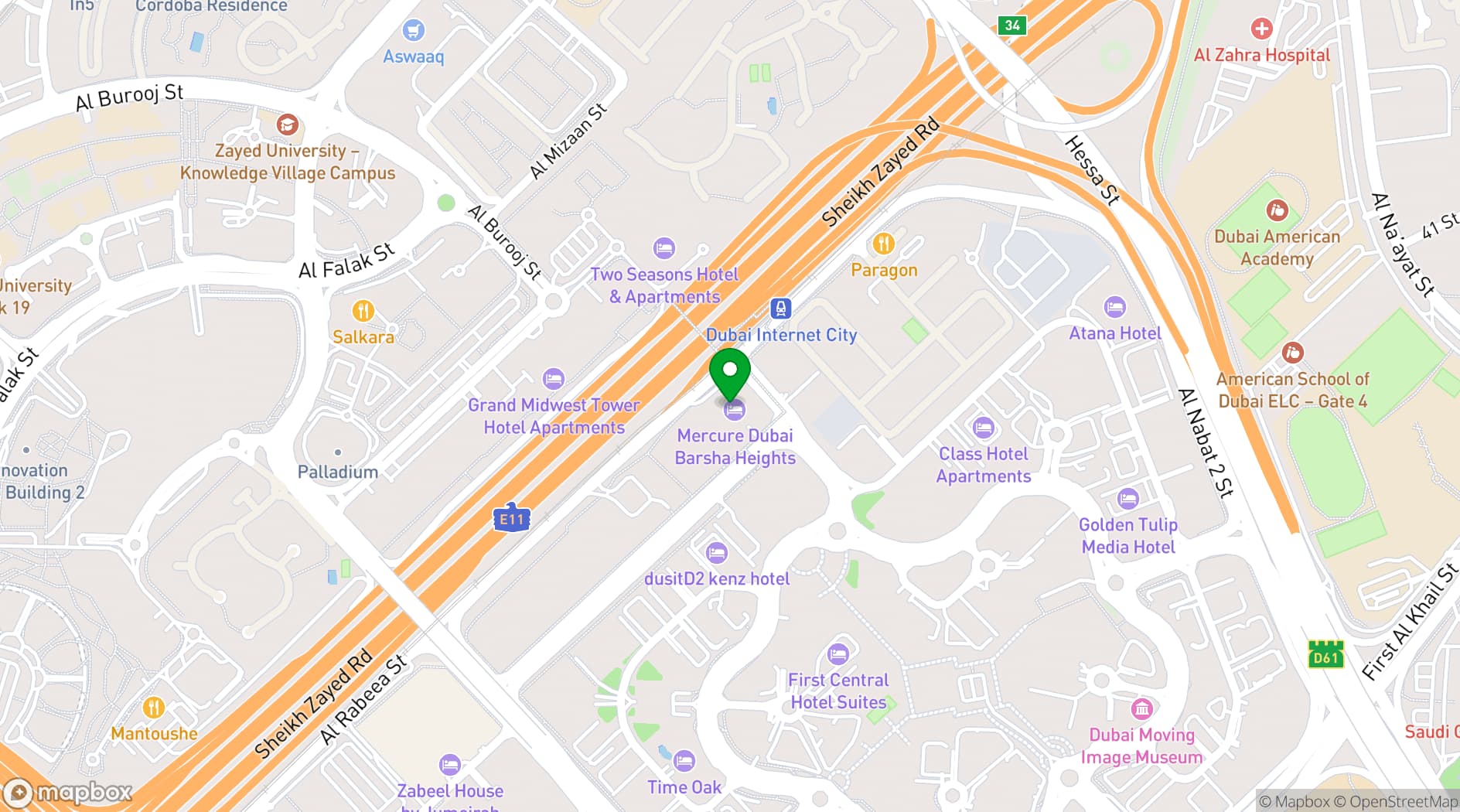 Map showing Mercure Dubai Barsha Heights