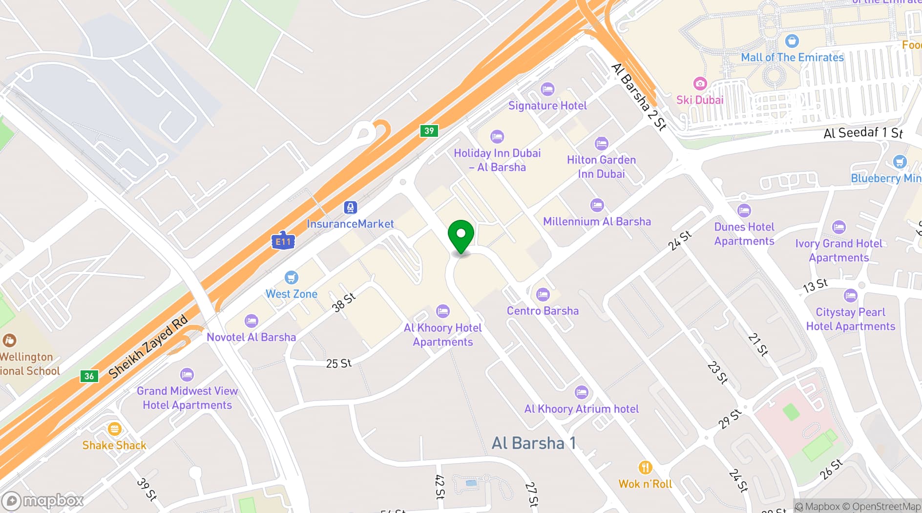 Map showing Hampton by Hilton Dubai Al Barsha