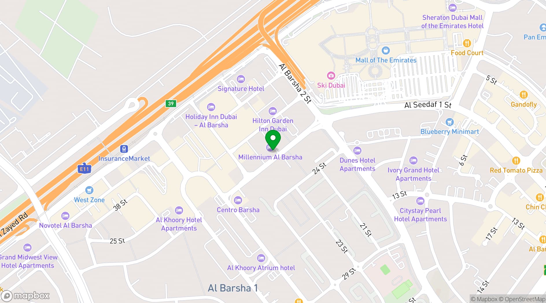 Map showing Millennium Al Barsha
