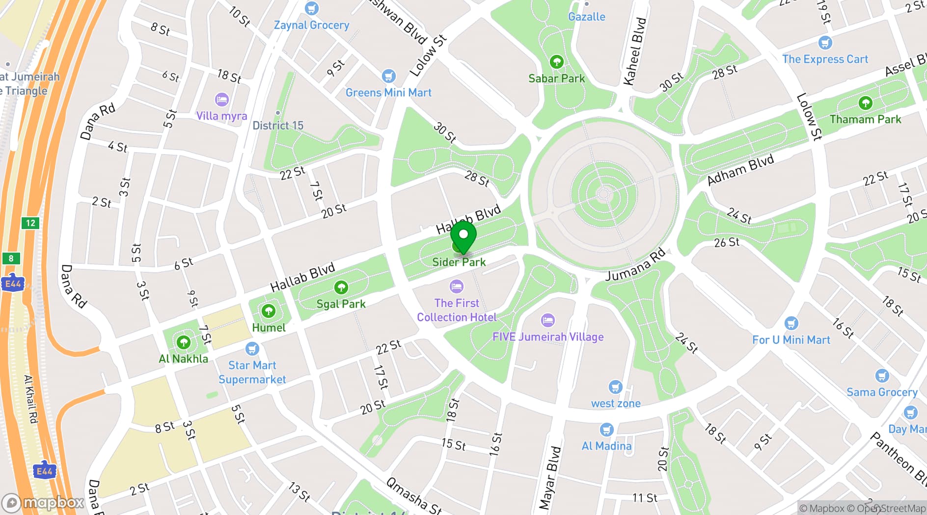 Map showing The First Collection at Jumeirah Village Circle, a Tribute Portfolio Hotel