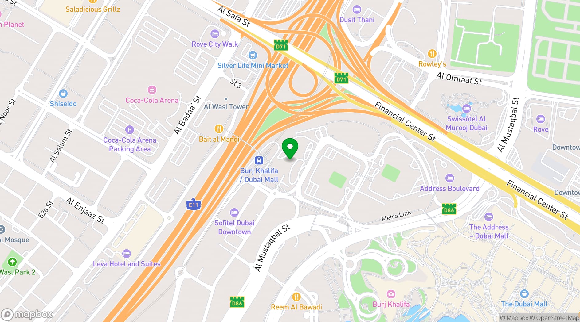 Map showing The Restaurant at Address Sky View