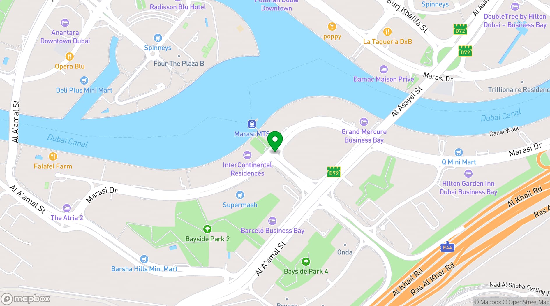 Map showing Anantara Downtown Dubai Hotel