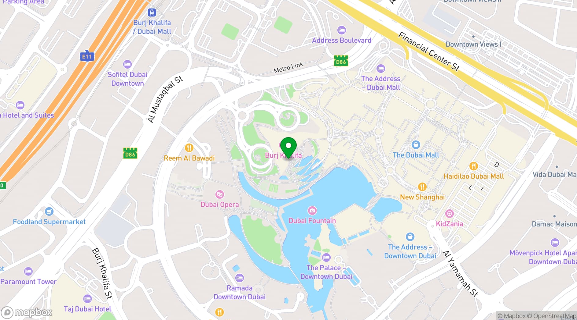 Map showing Armani Hotel Dubai
