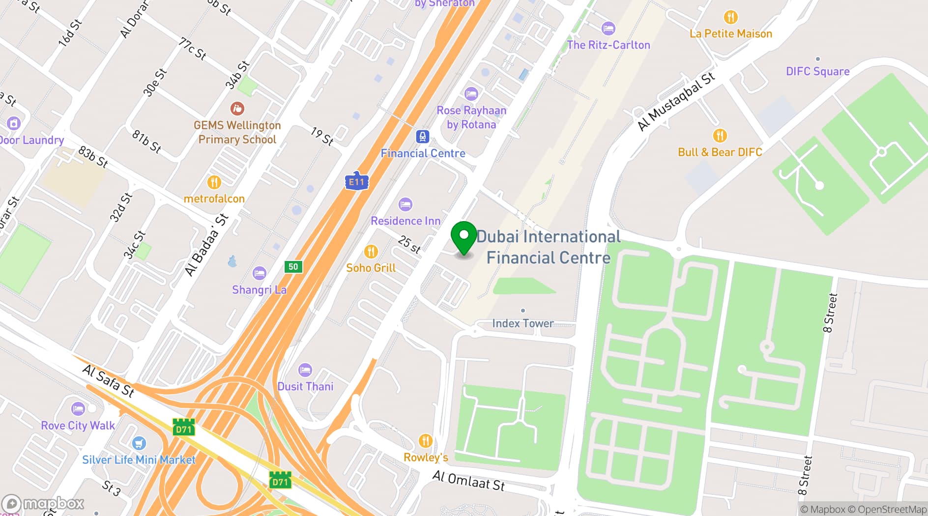 Map showing Emirates Financial Towers