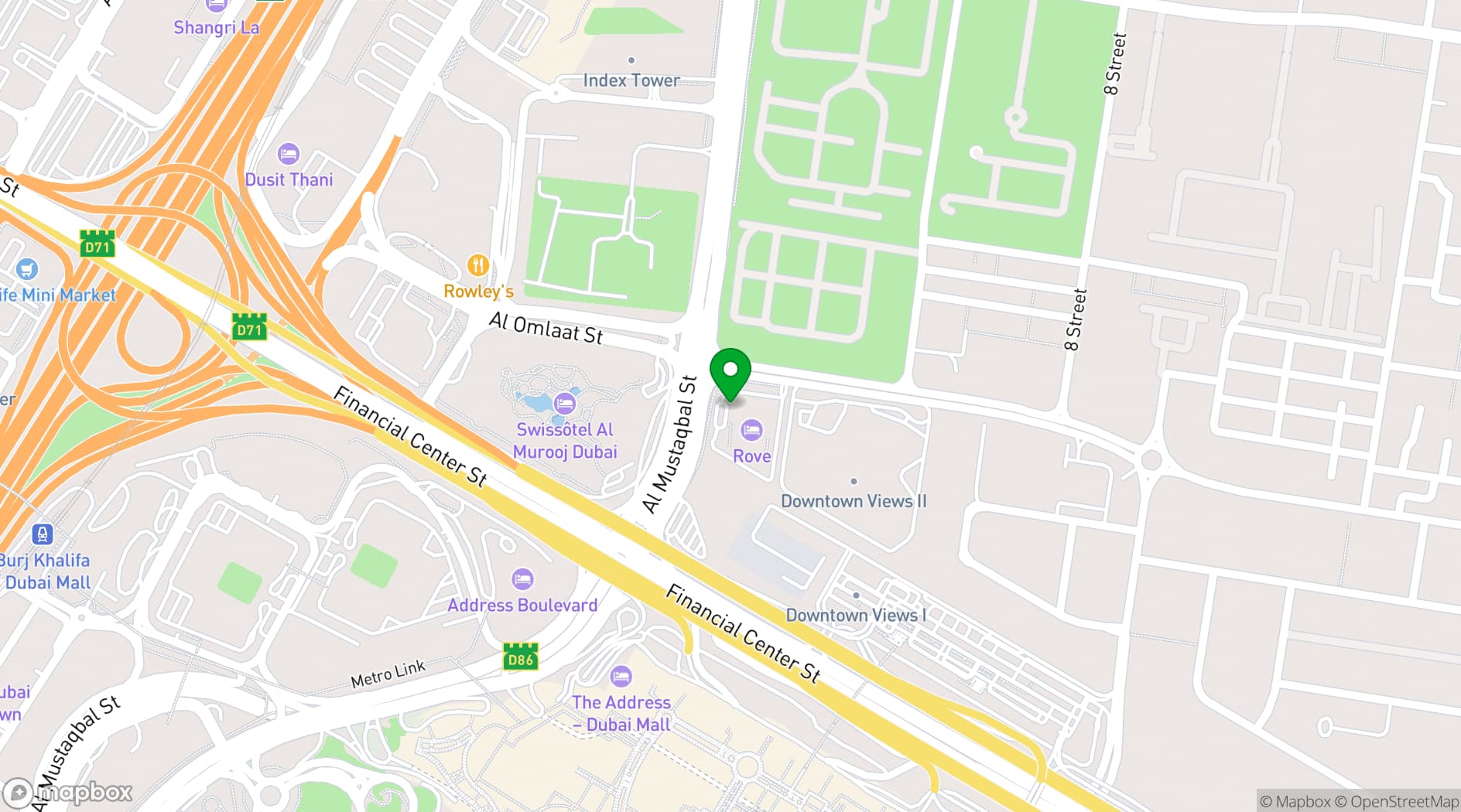 Map showing Rove Downtown