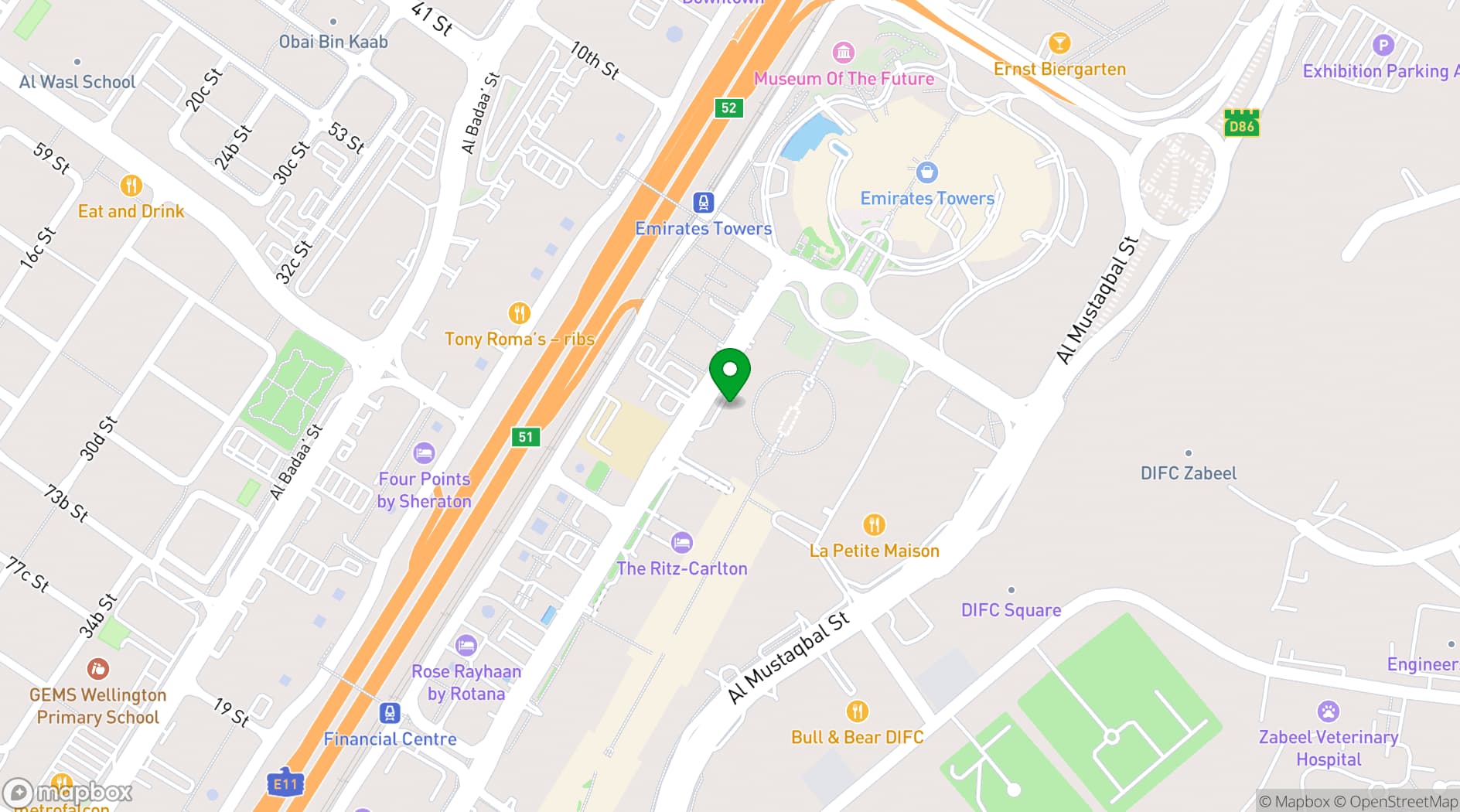 Map showing DIFC Courts Hearing Room Rentals