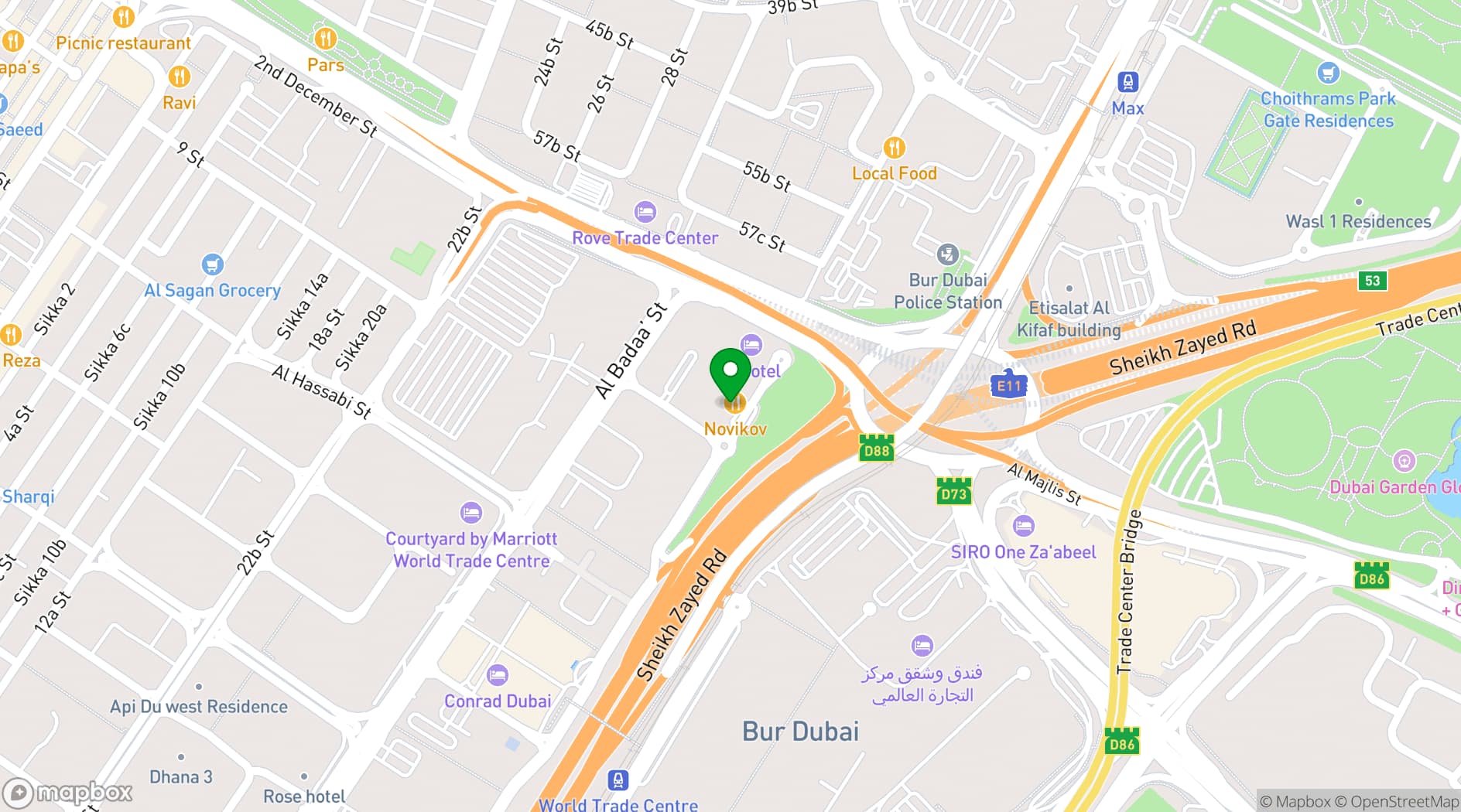 Map showing Sheraton Grand Hotel, Dubai