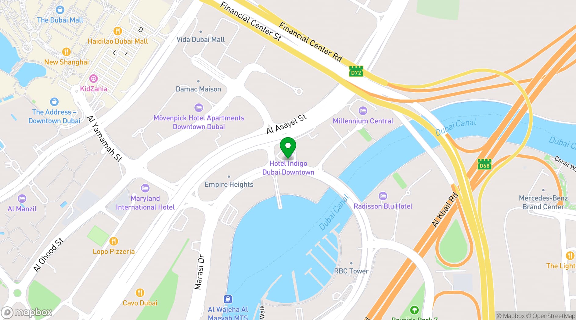 Map showing Hotel Indigo Dubai Downtown