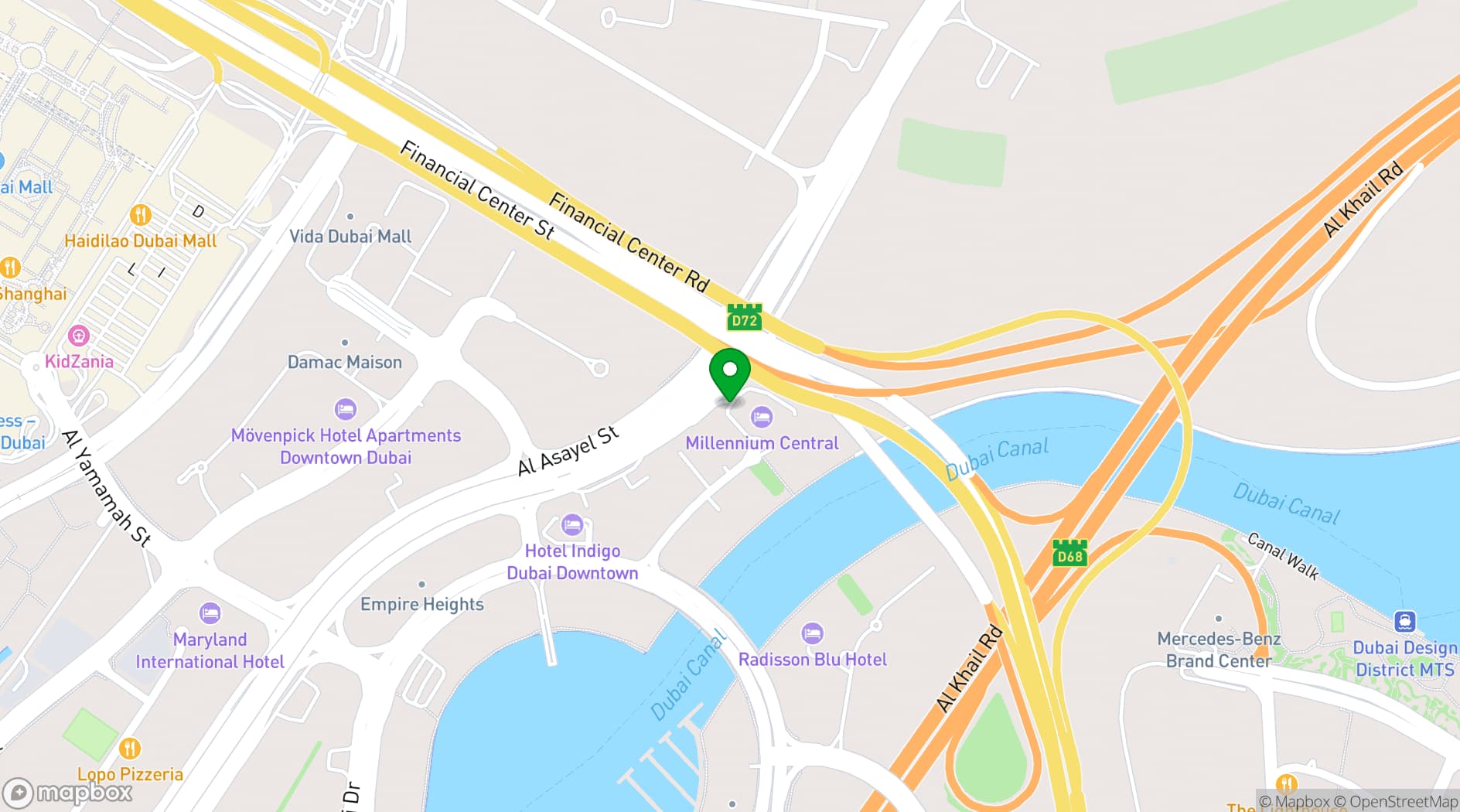 Map showing Grand Millennium Dubai