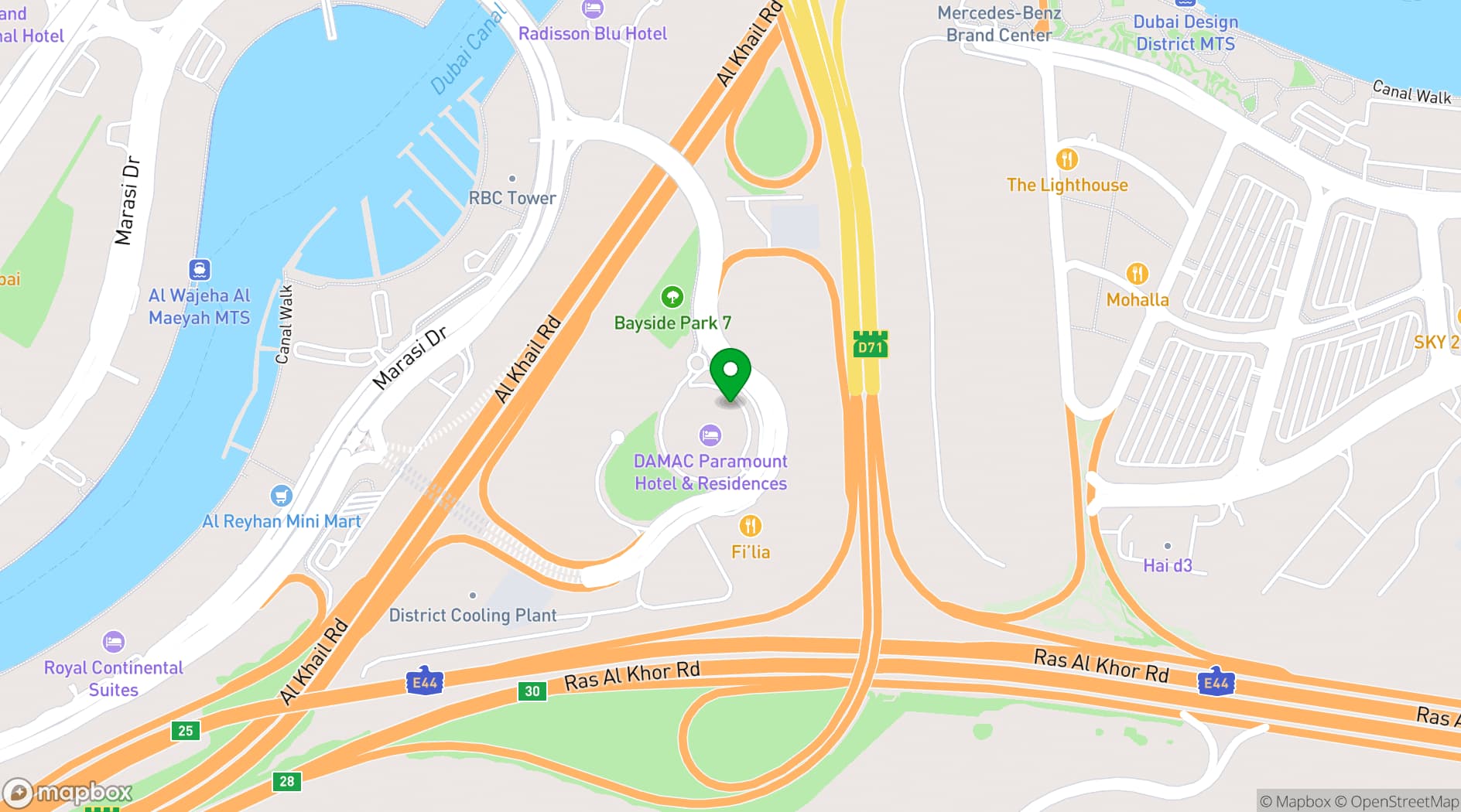 Map showing Paramount Hotel Dubai