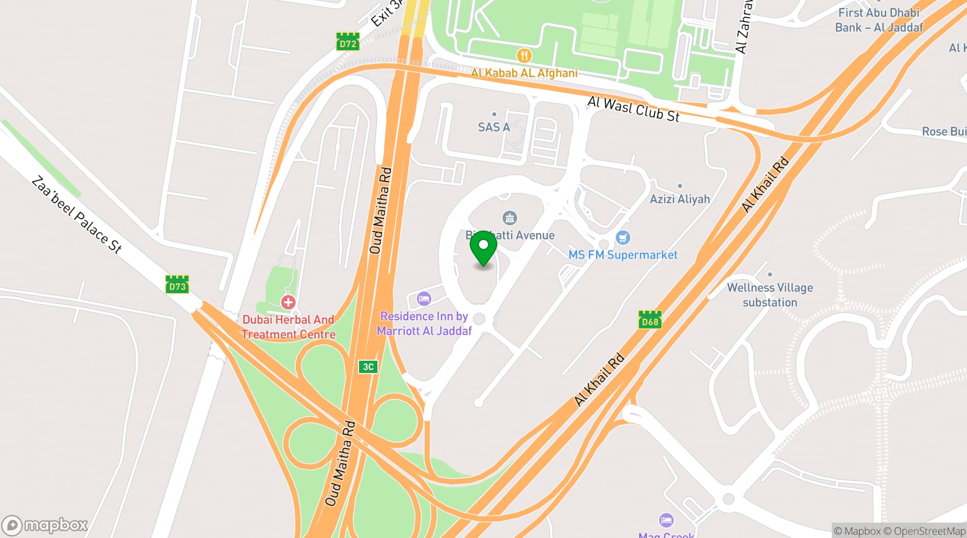 Map showing Marriott Hotel Al Jaddaf, Dubai