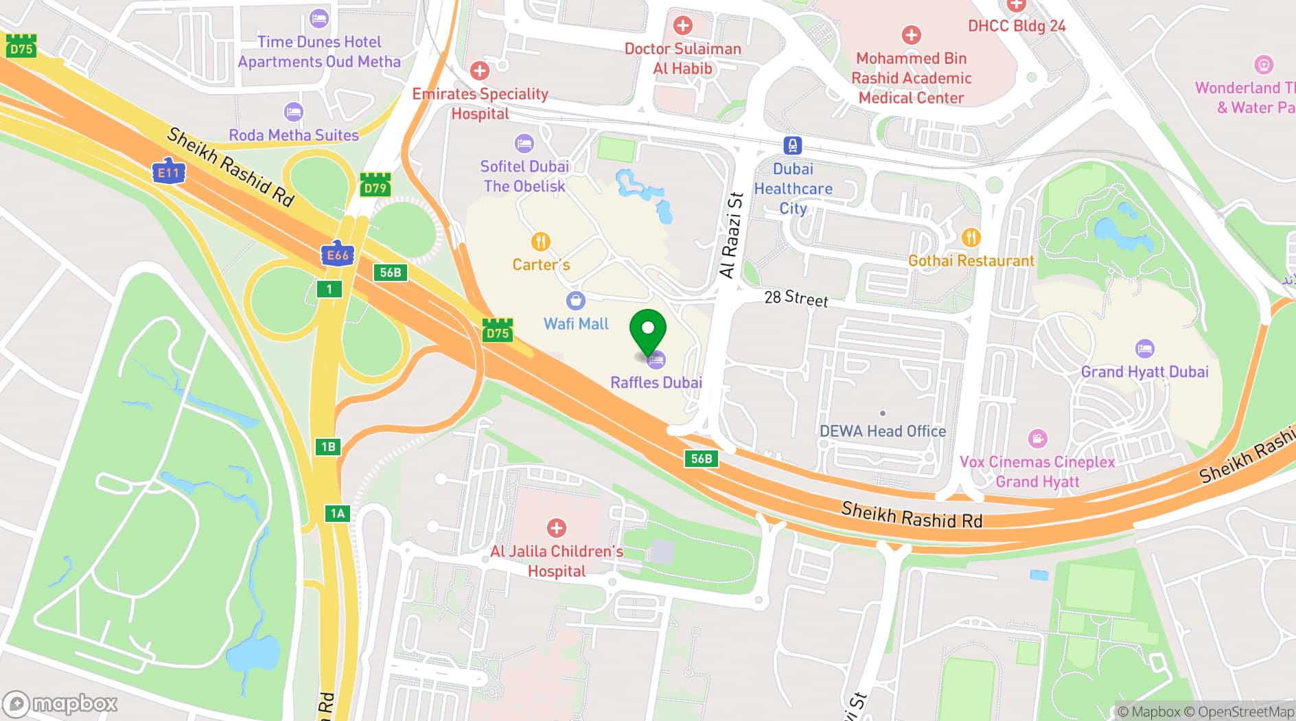 Map showing Raffles Dubai