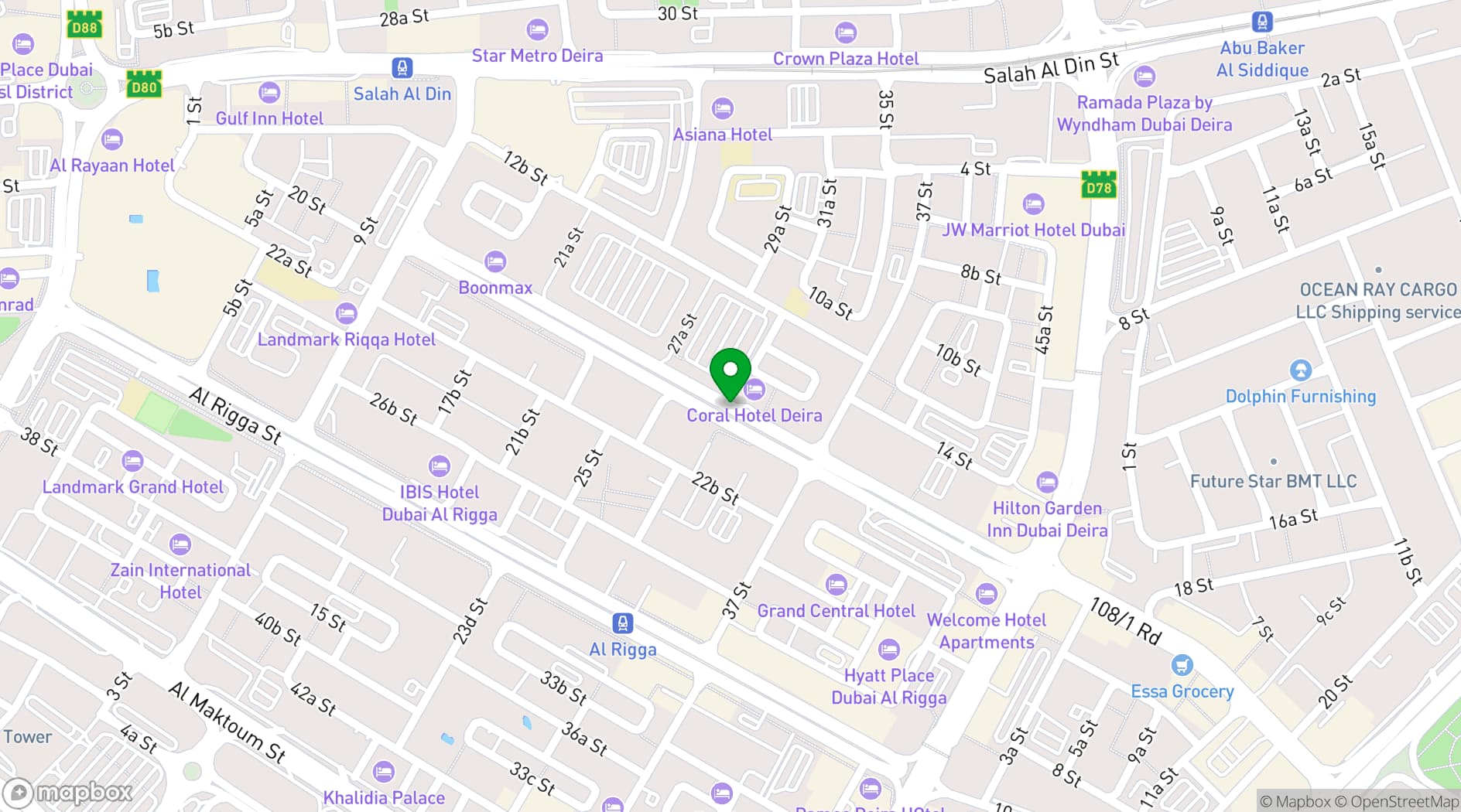 Map showing Coral Dubai Deira Hotel