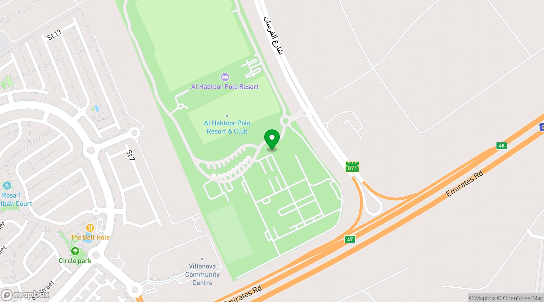 Map showing Al Habtoor Polo Club