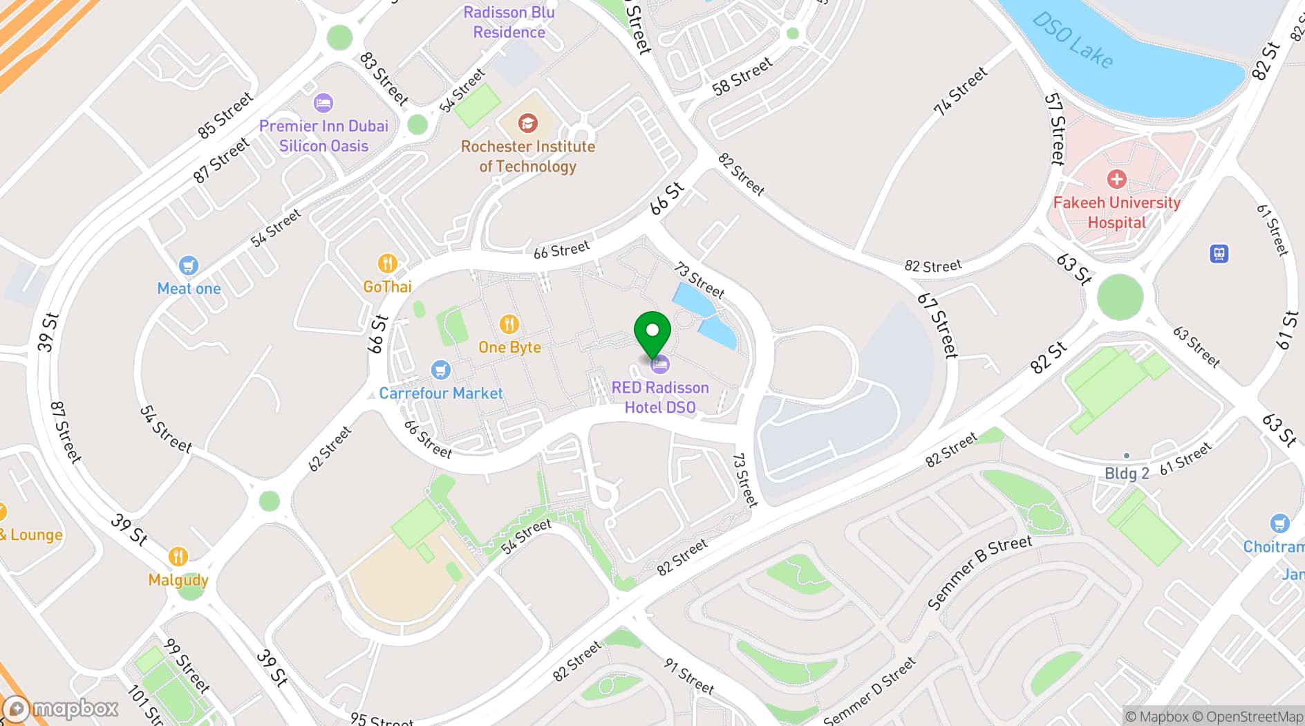 Map showing Radisson RED Dubai Silicon Oasis