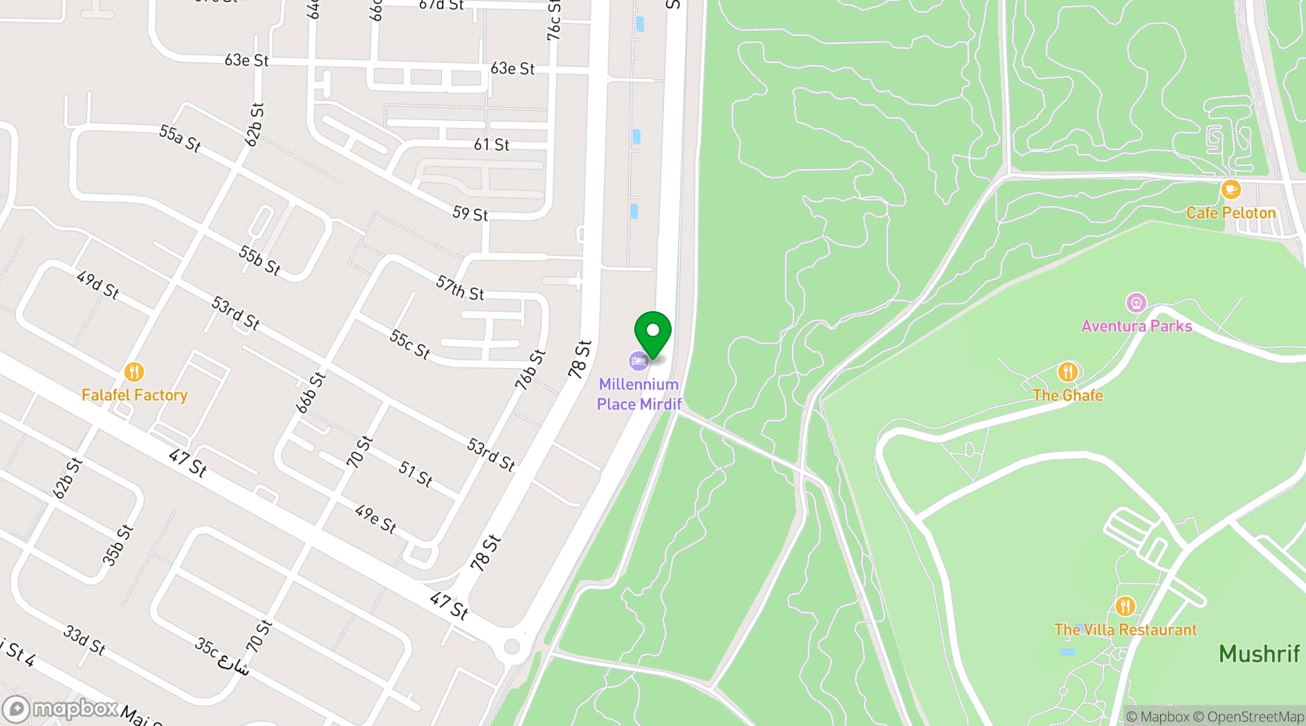 Map showing Millennium Place Mirdif Hotel