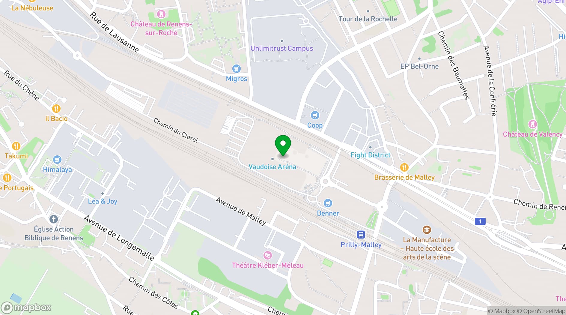 Map showing Vaudoise Aréna