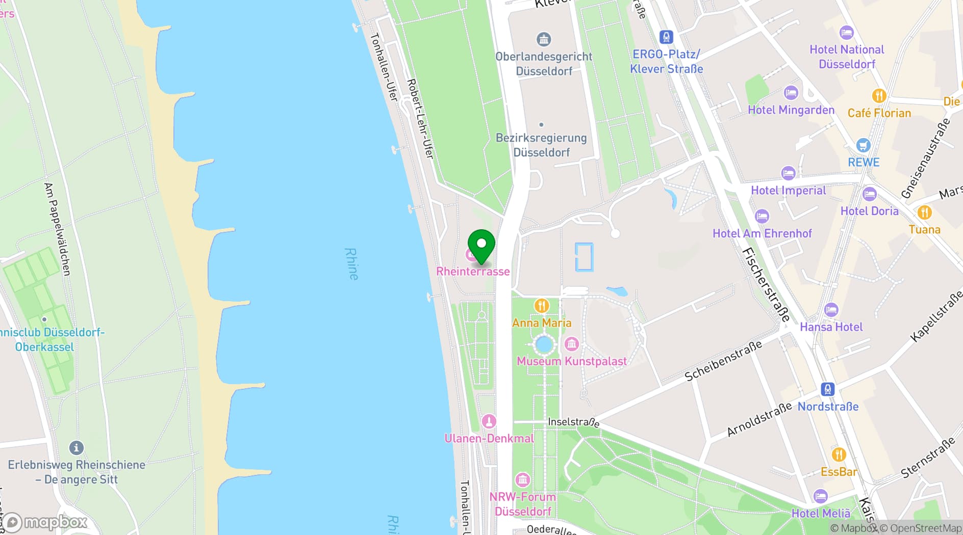 Map showing Rheinterrasse Düsseldorf