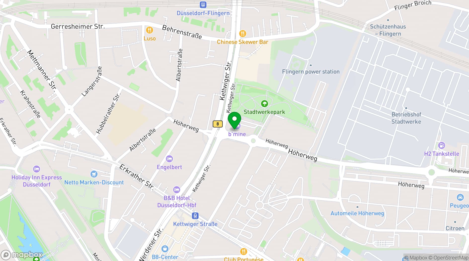 Map showing b'mine Hotel Düsseldorf