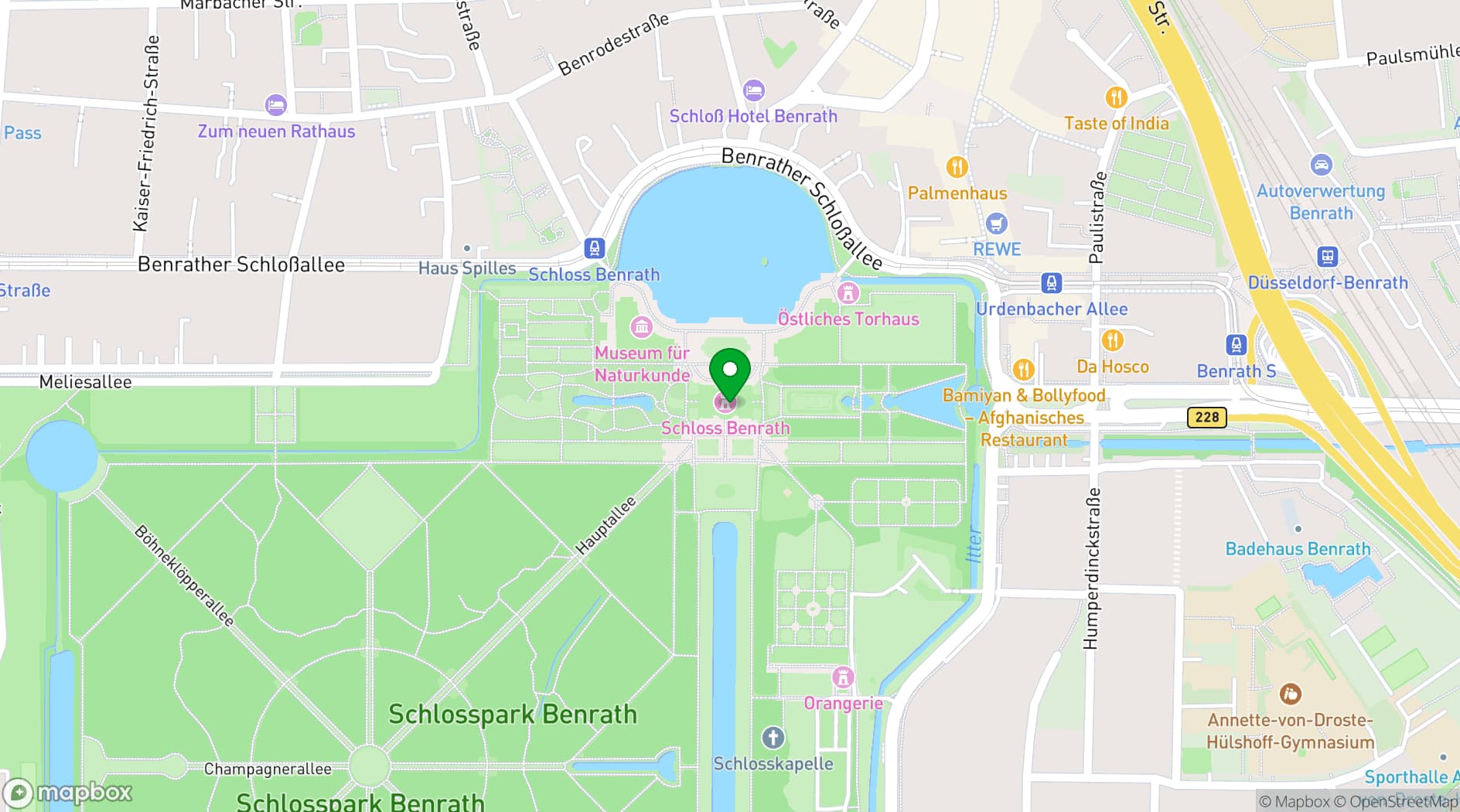Map showing Schloss Benrath