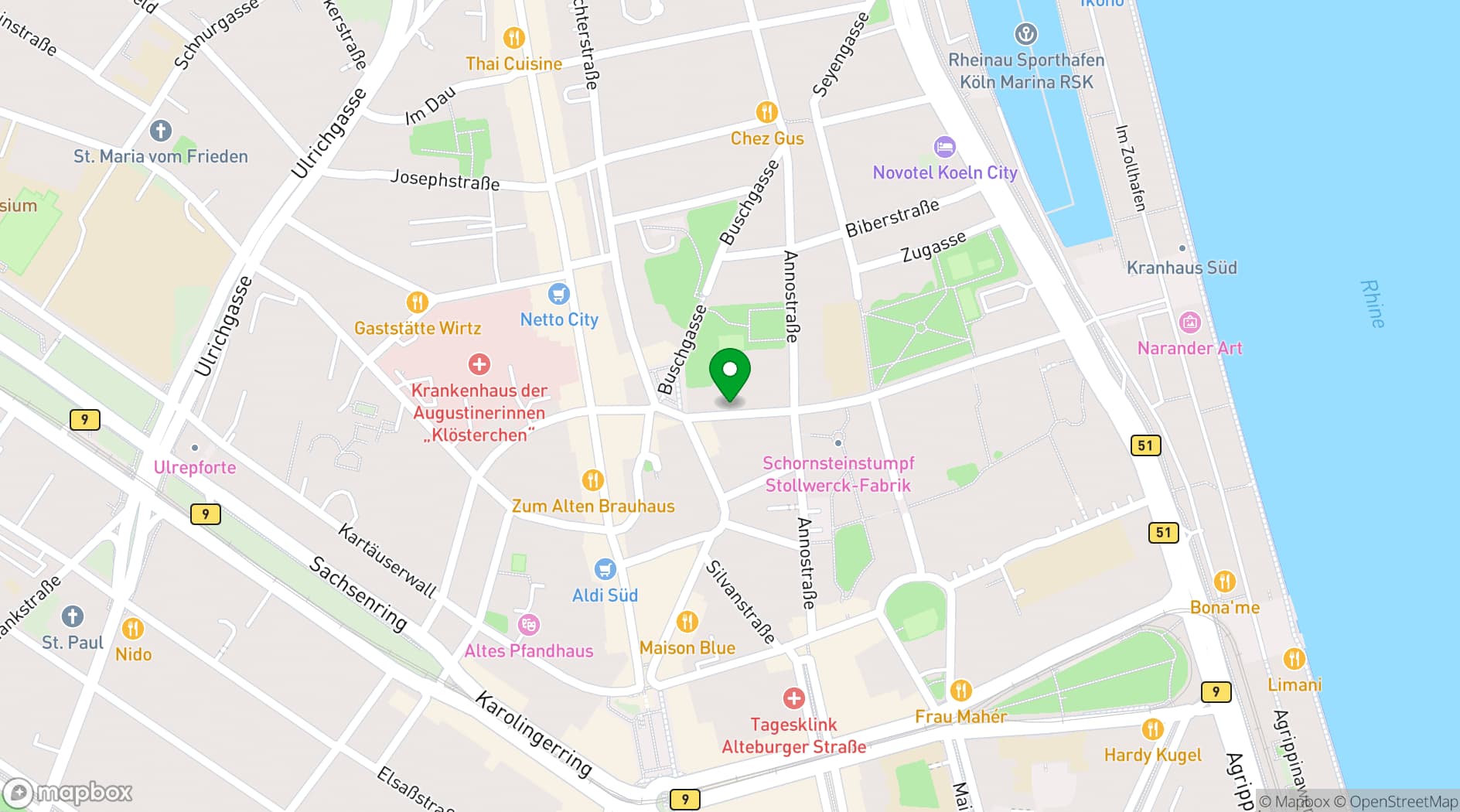 Map showing Hotel St. Josef - Ihre Designhotels in Köln