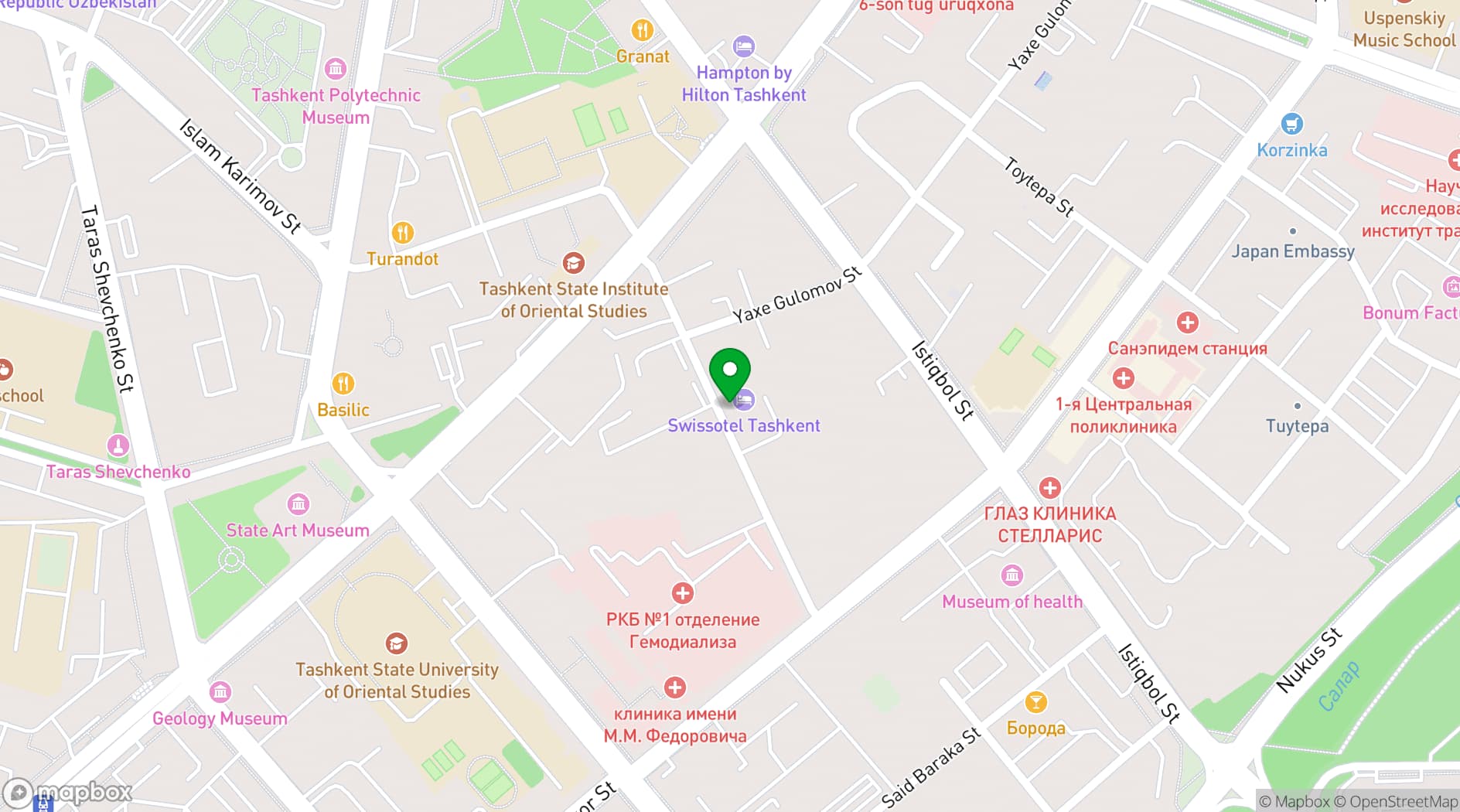 Map showing Swissôtel Tashkent