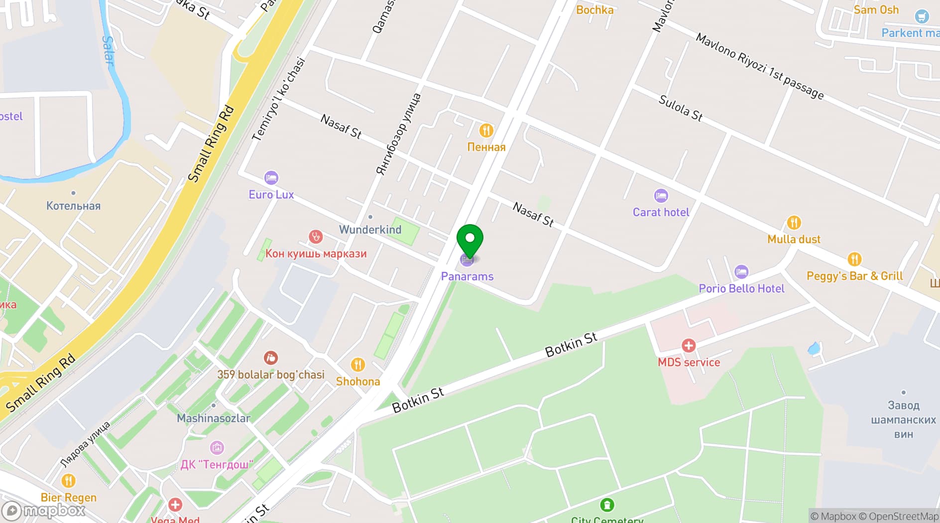 Map showing Panarams Tashkent Hotel, a member of Radisson Individuals