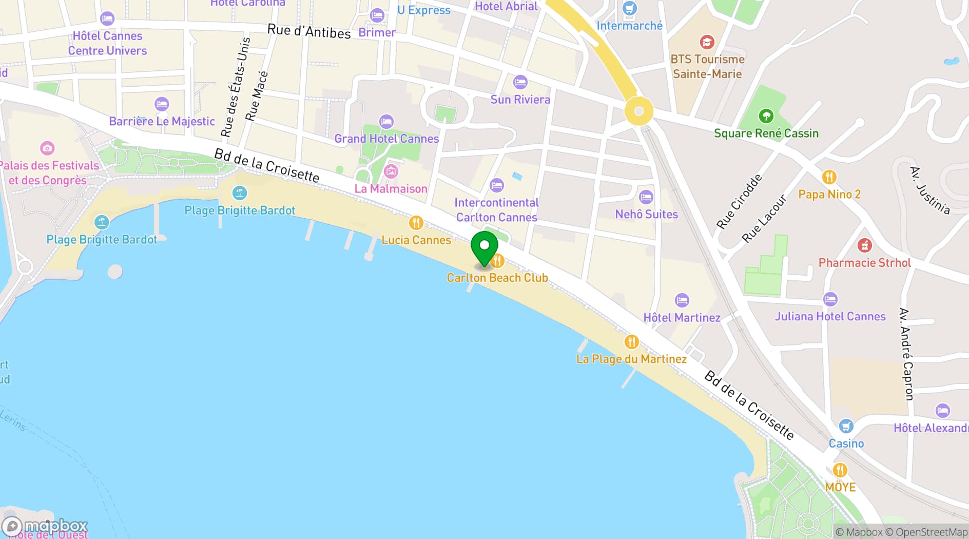 Map showing Carlton Cannes