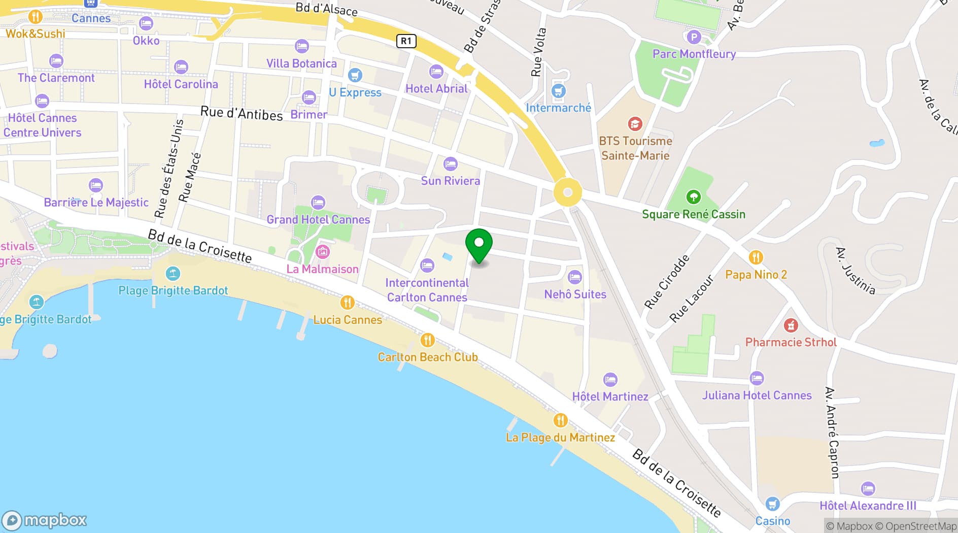 Map showing Croisette Beach Hotel Cannes