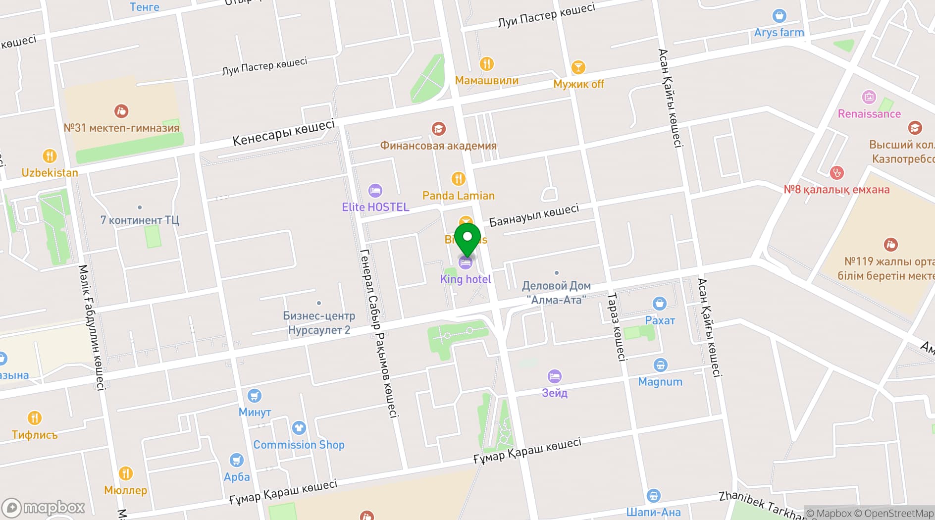 Map showing King Hotel Astana