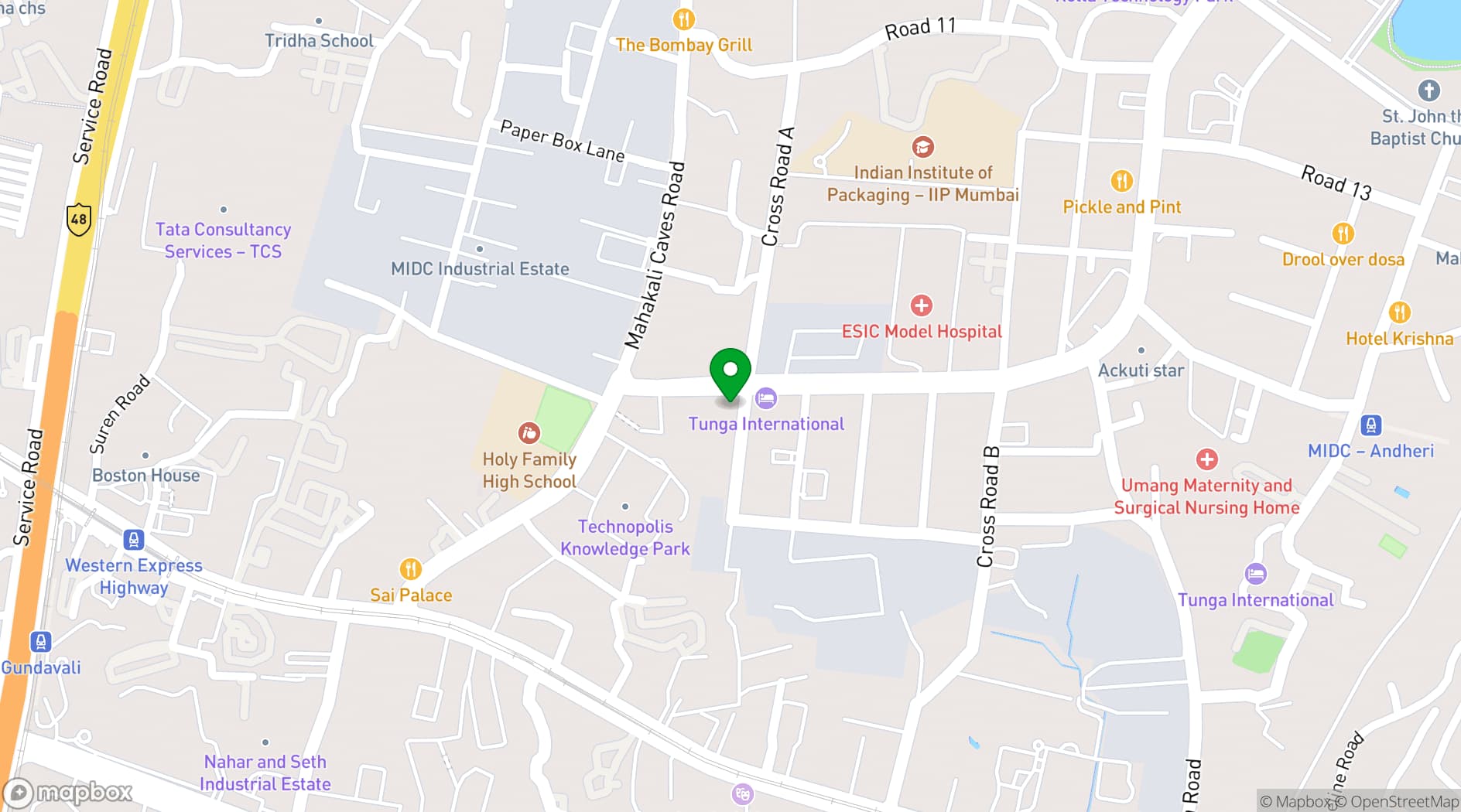 Map showing Radisson Mumbai Andheri MIDC