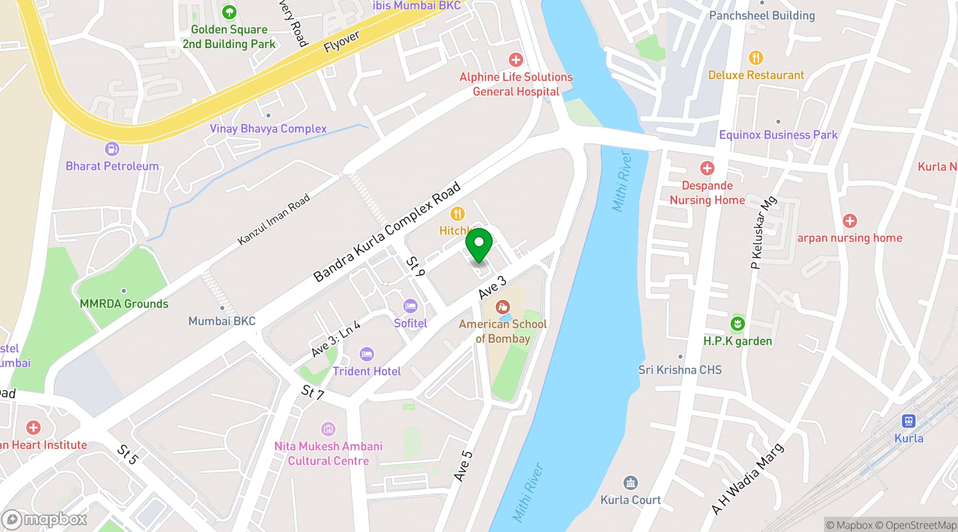 Map showing Jio World Convention Centre (JWCC)