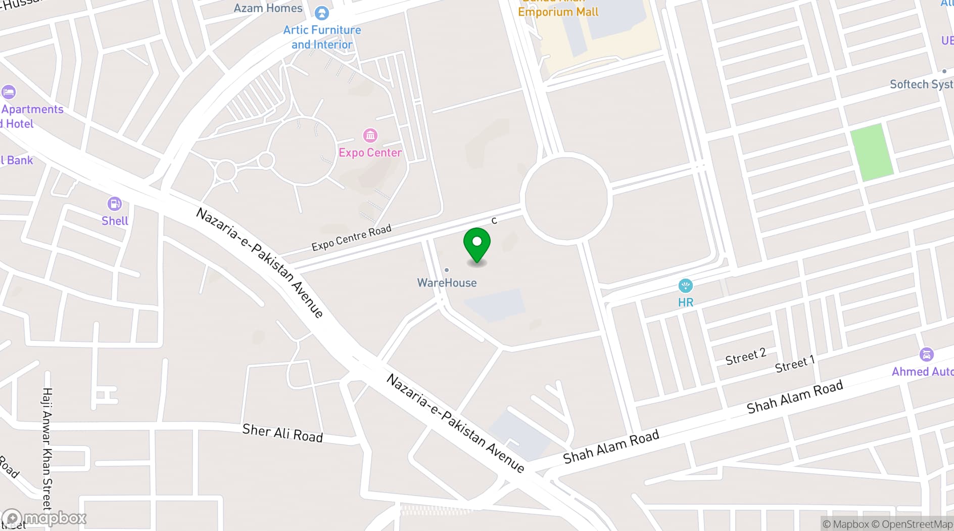Map showing Nishat Hotel, Emporium