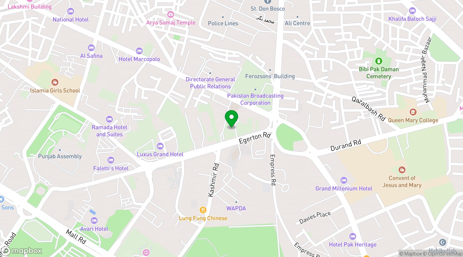Map showing Shaheen Complex Lahore