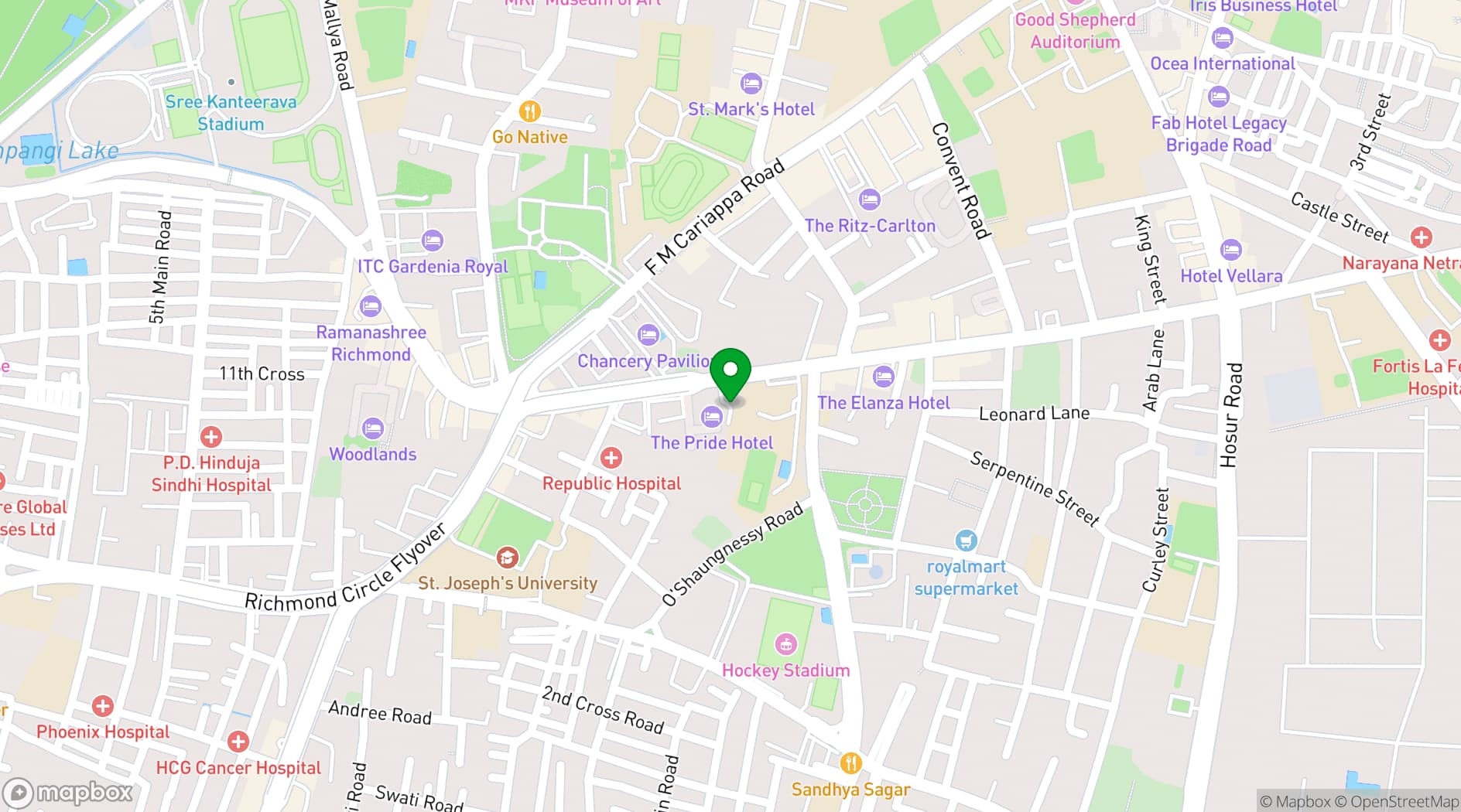 Map showing Pride Hotel, Bangalore