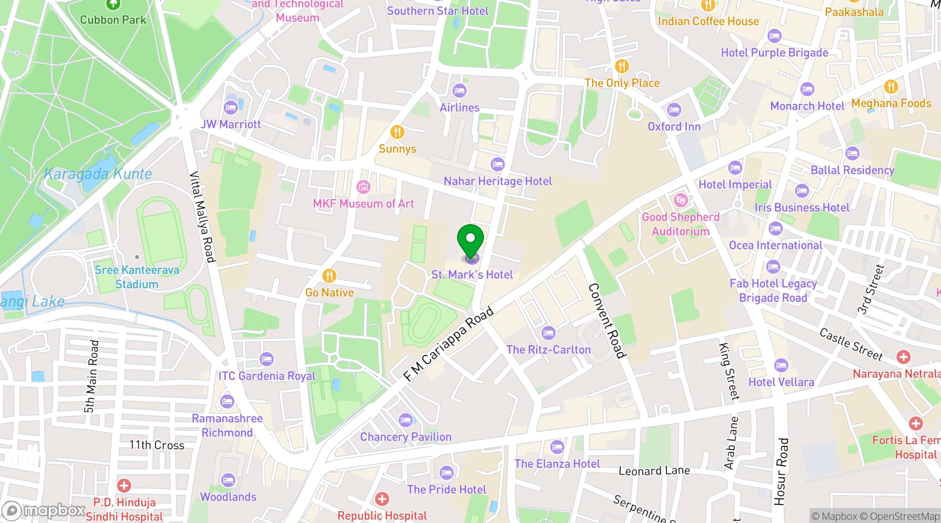 Map showing St. Marks Hotel, Bangalore
