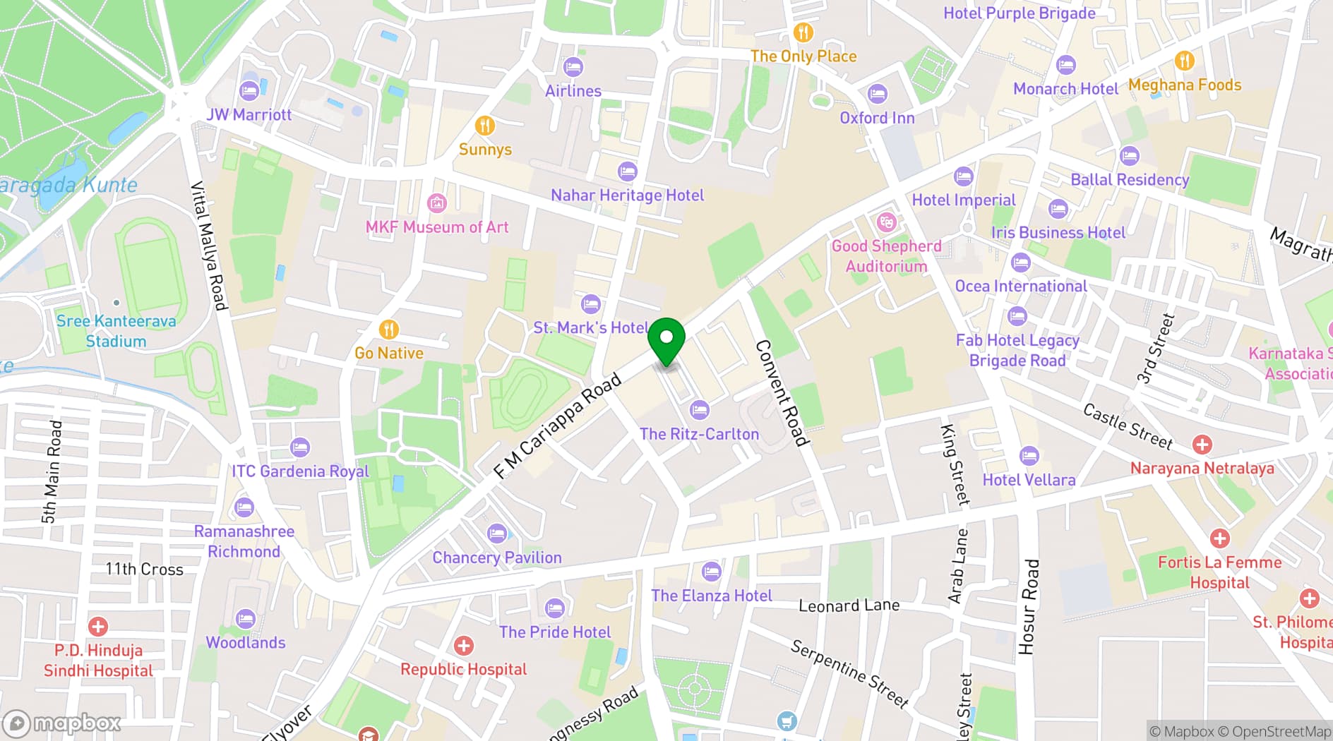 Map showing The Ritz-Carlton, Bangalore