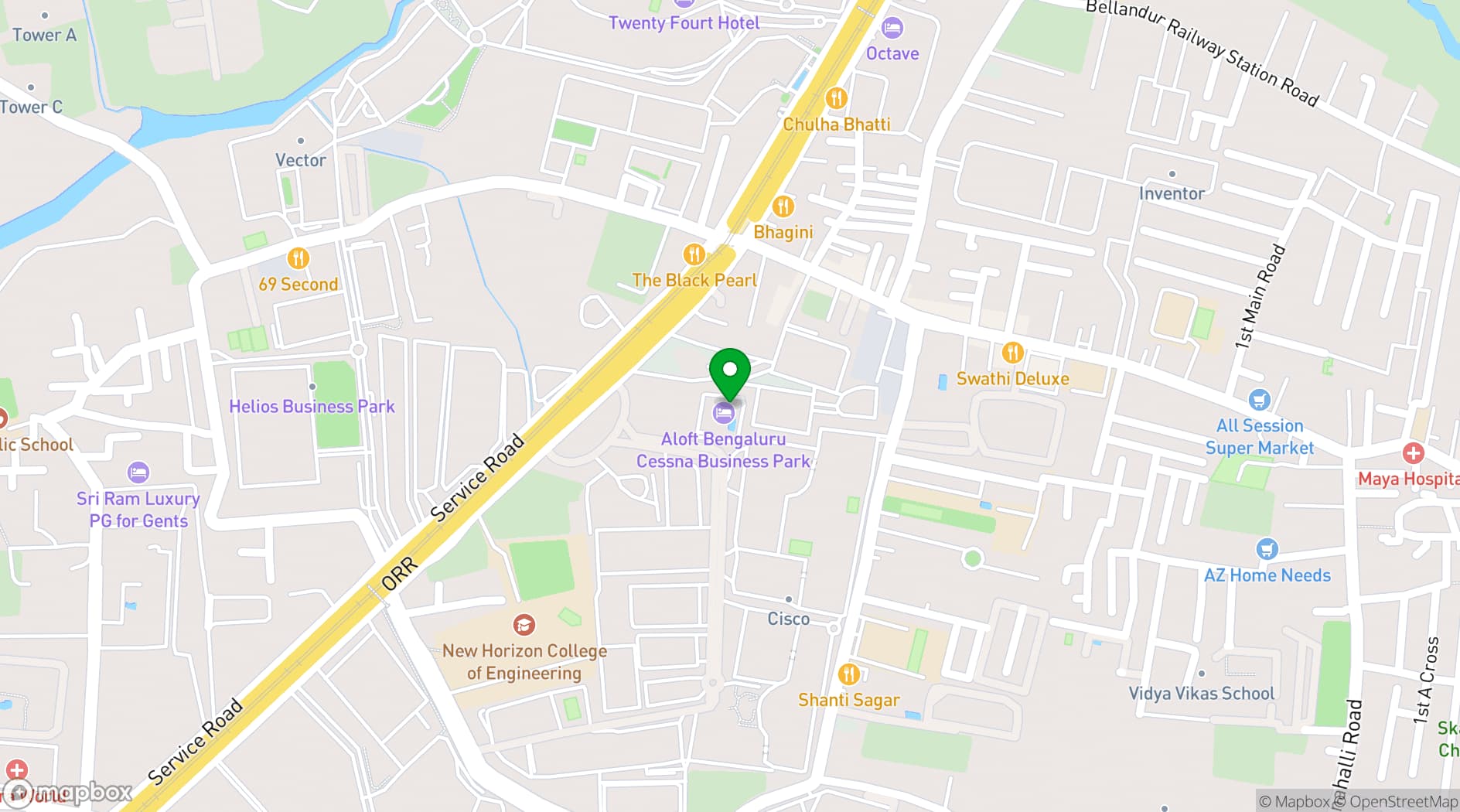 Map showing Aloft Bengaluru Outer Ring Road