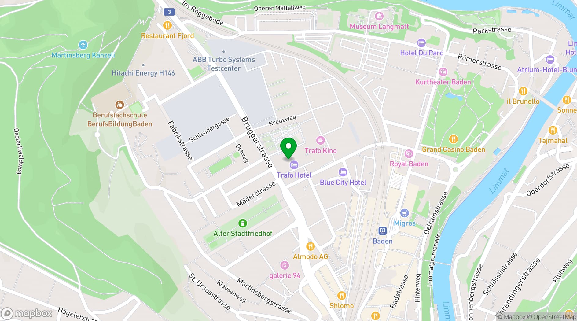 Map showing Trafo Baden