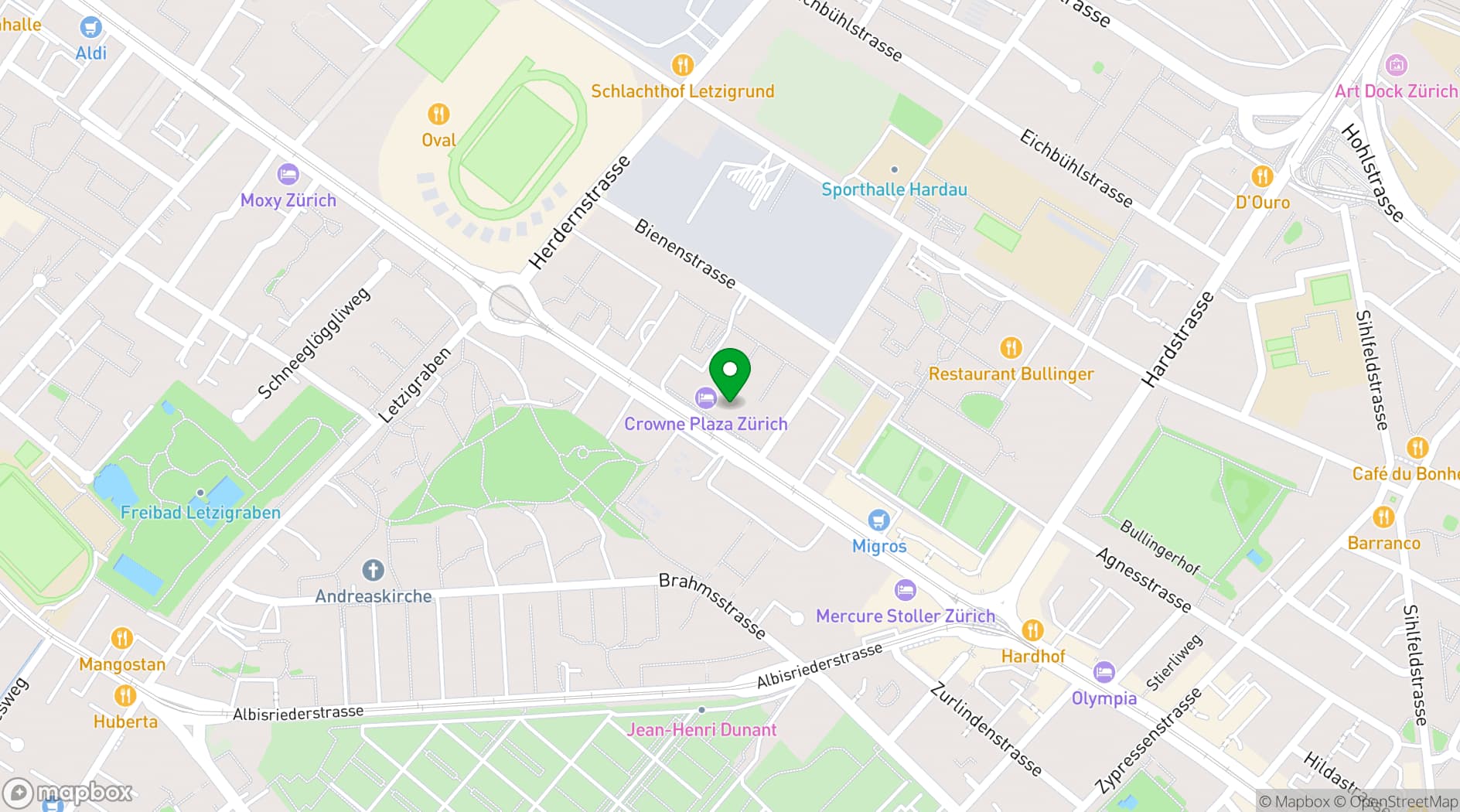 Map showing Crowne Plaza Zurich