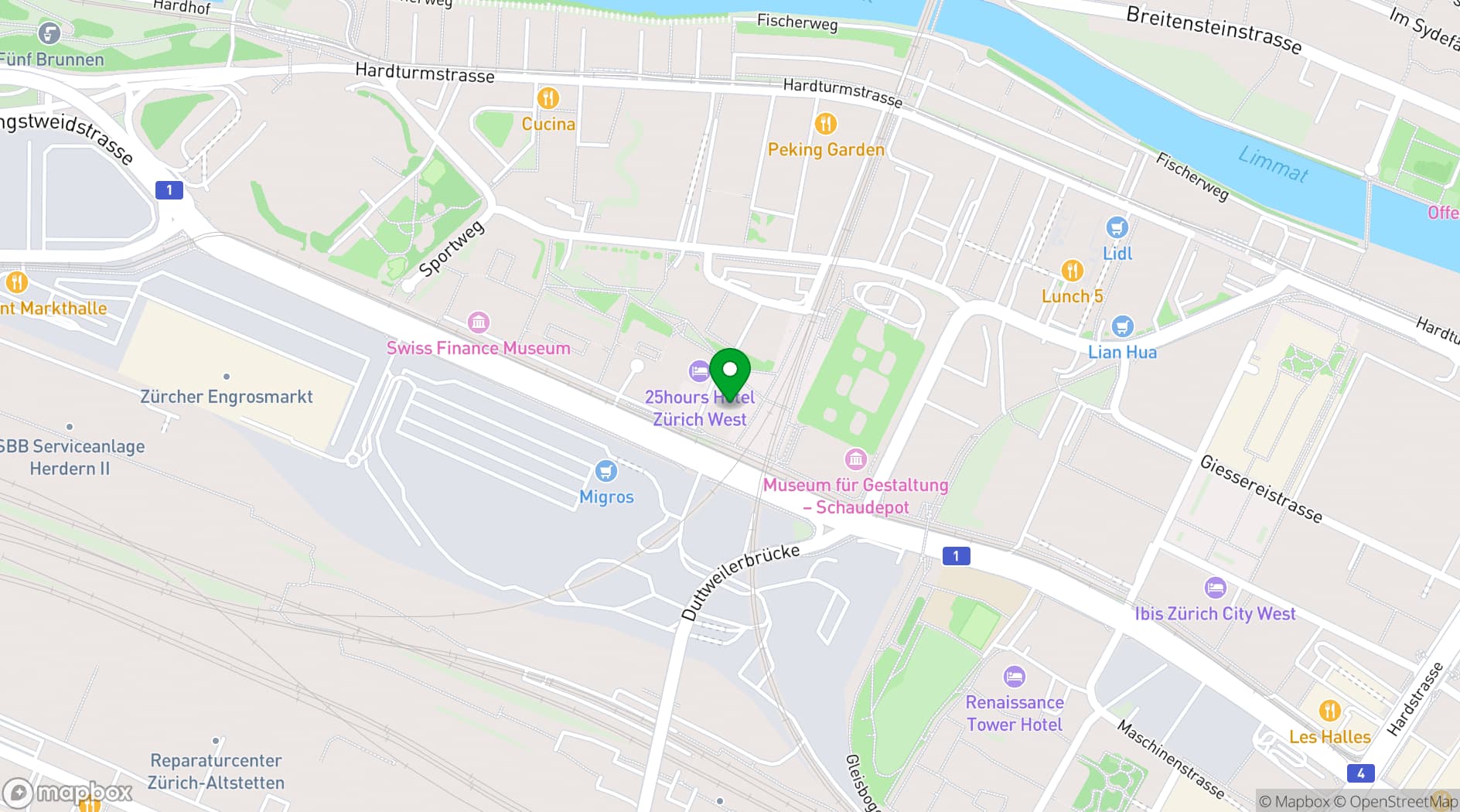 Map showing Sheraton Zurich Hotel