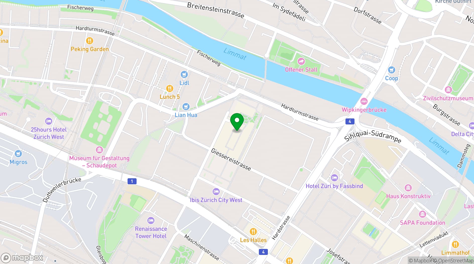 Map showing Puls 5 Zurich